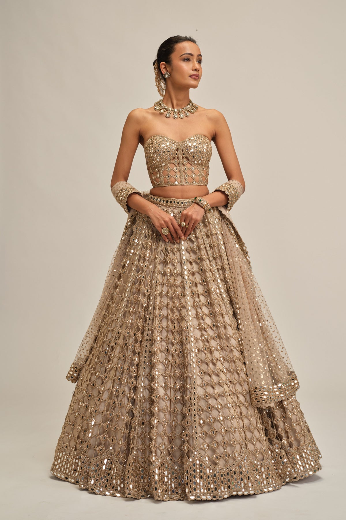 Light Beige Mirror Lehenga Set