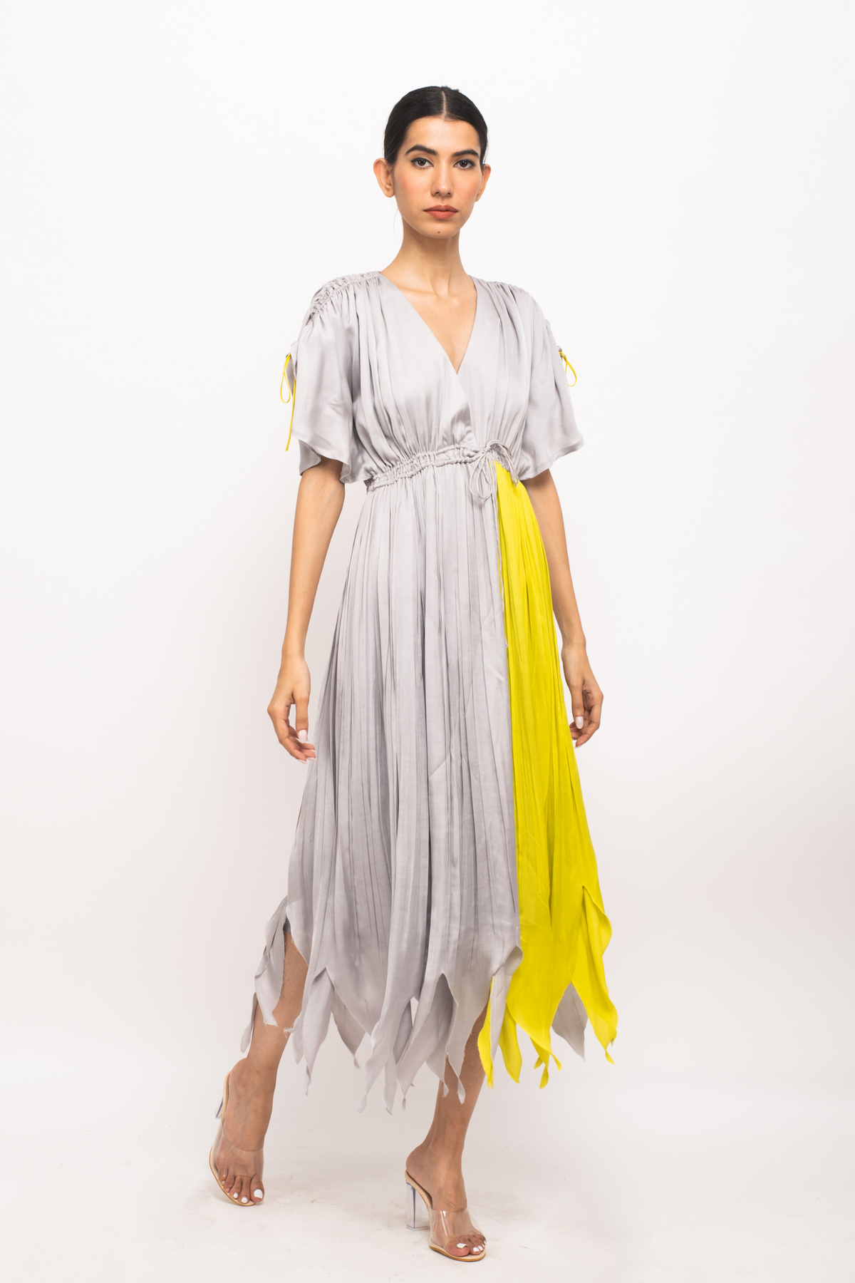 Grey and Neon Angrakha Dress