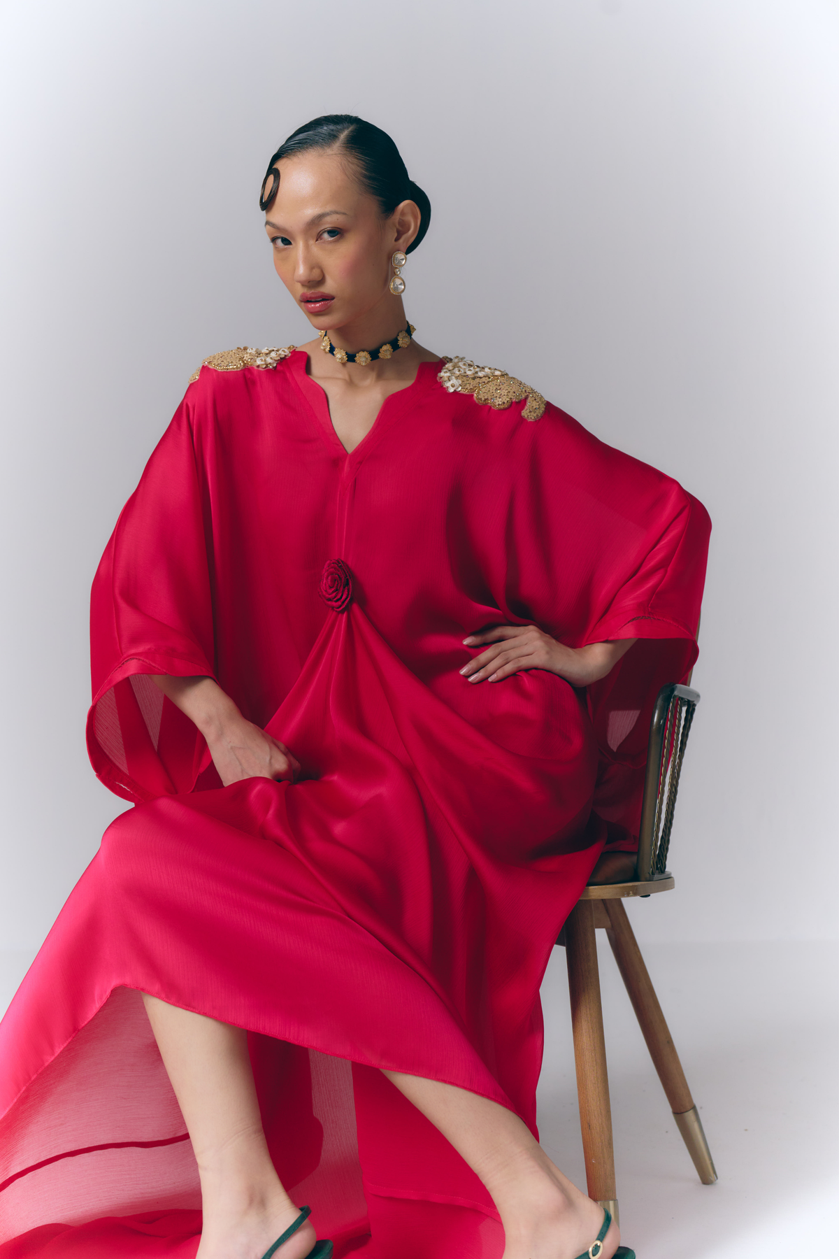 Rani Pink Applique Draped Kaftan