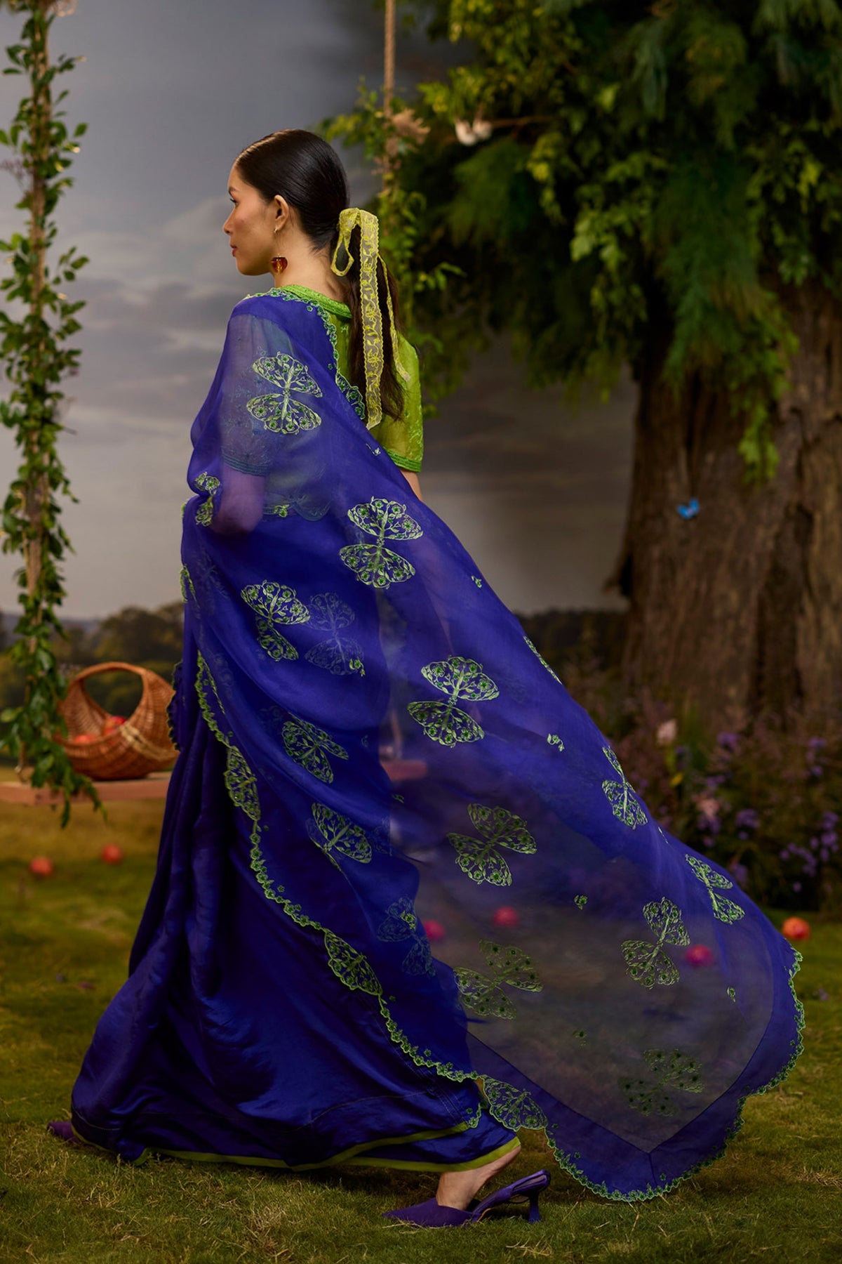 Flutter n Bloom Embroidered Purple Saree