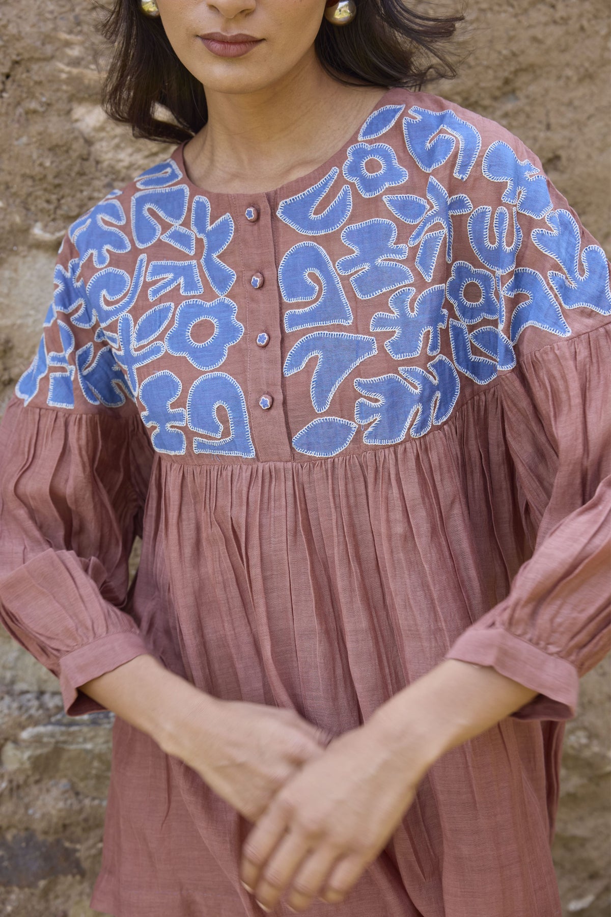 Brown Handcrafted Appliqué Top
