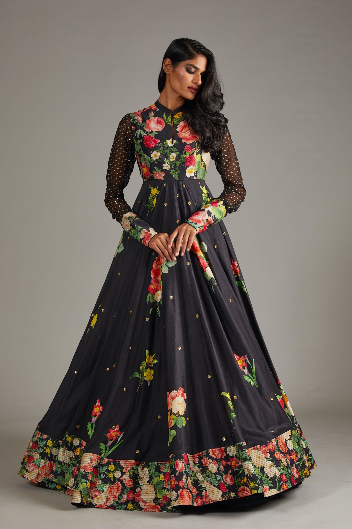 Chanderi Black Anarkali Set
