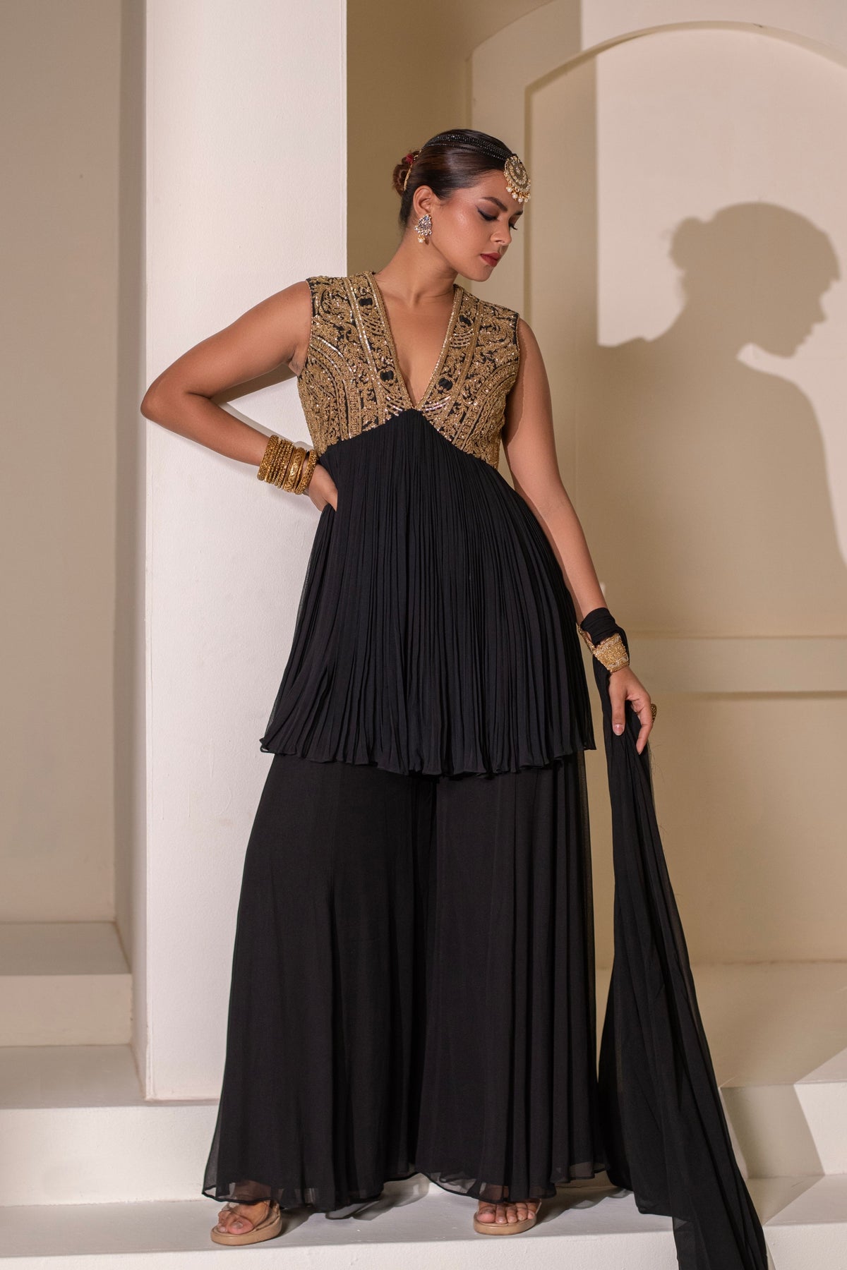 Black  Embellished Sharara Set