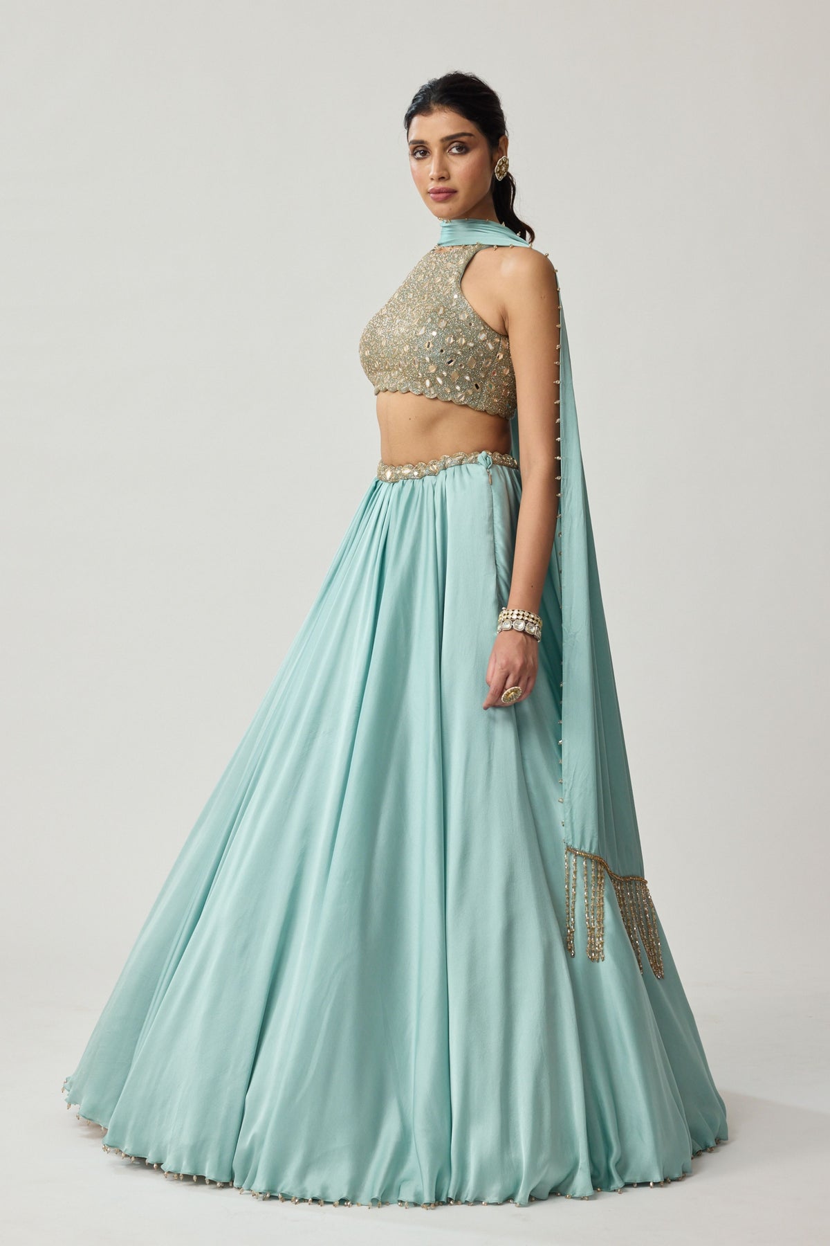 Powder Blue Mirror Lehenga Set