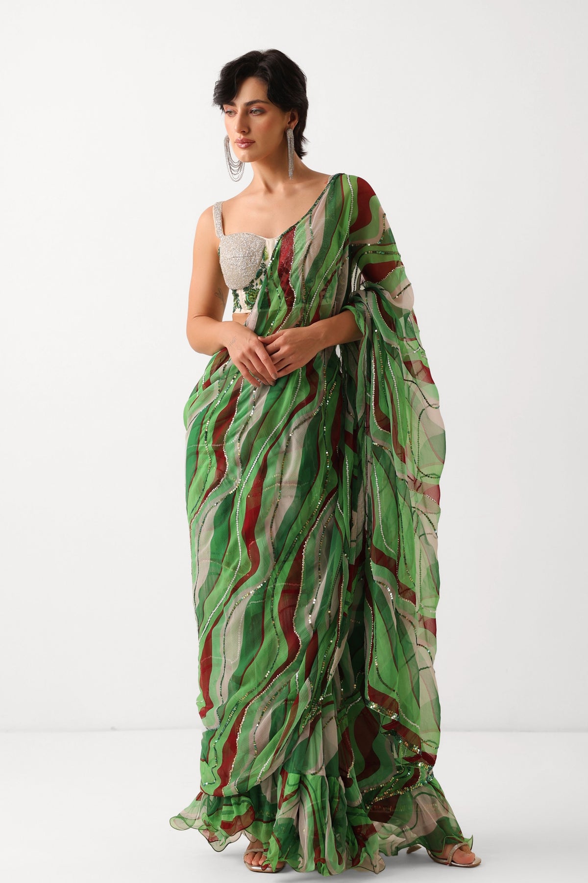 Lush Green Lehar Saree Set