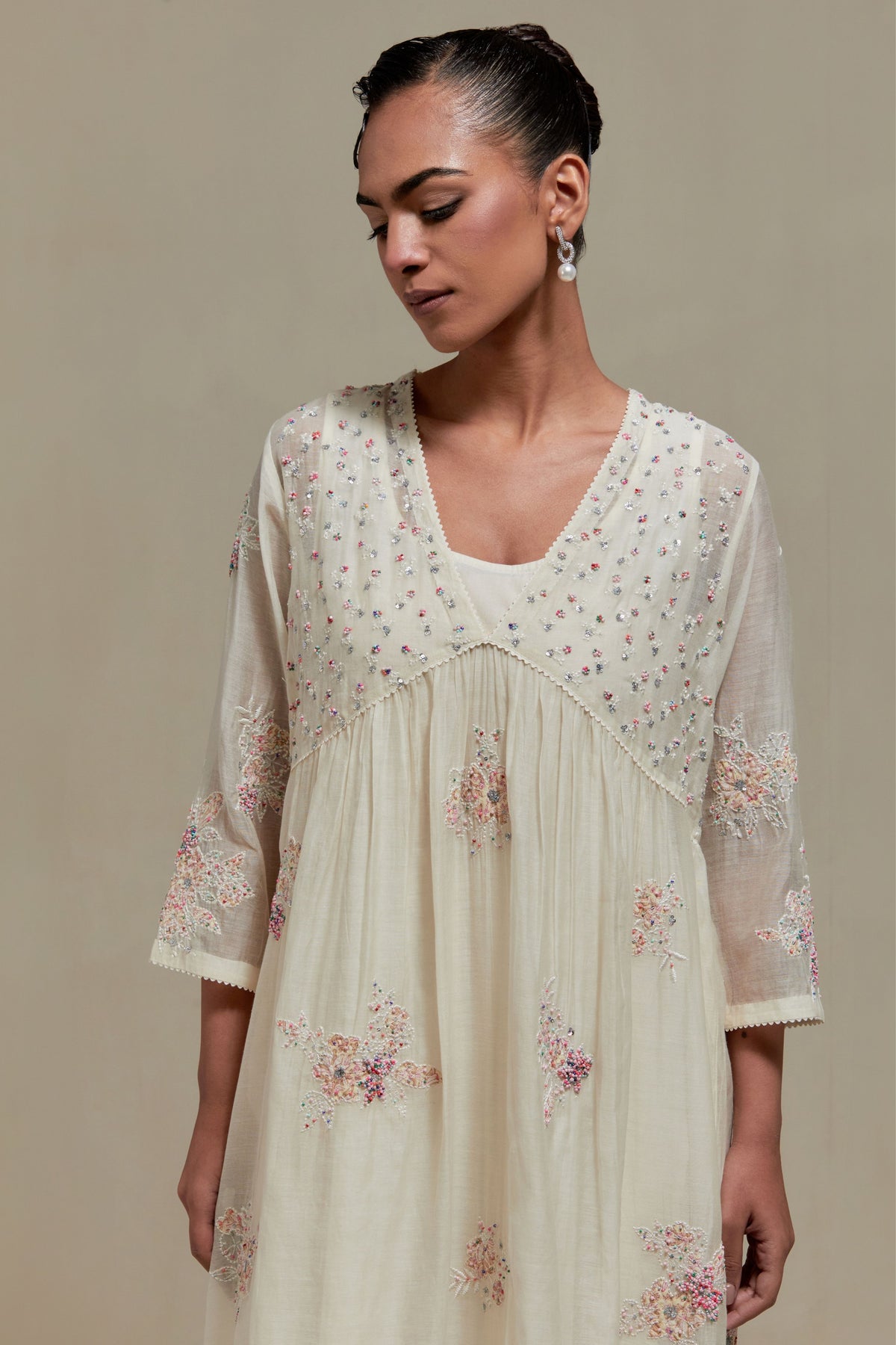 Pink V-Neck Kurta Set