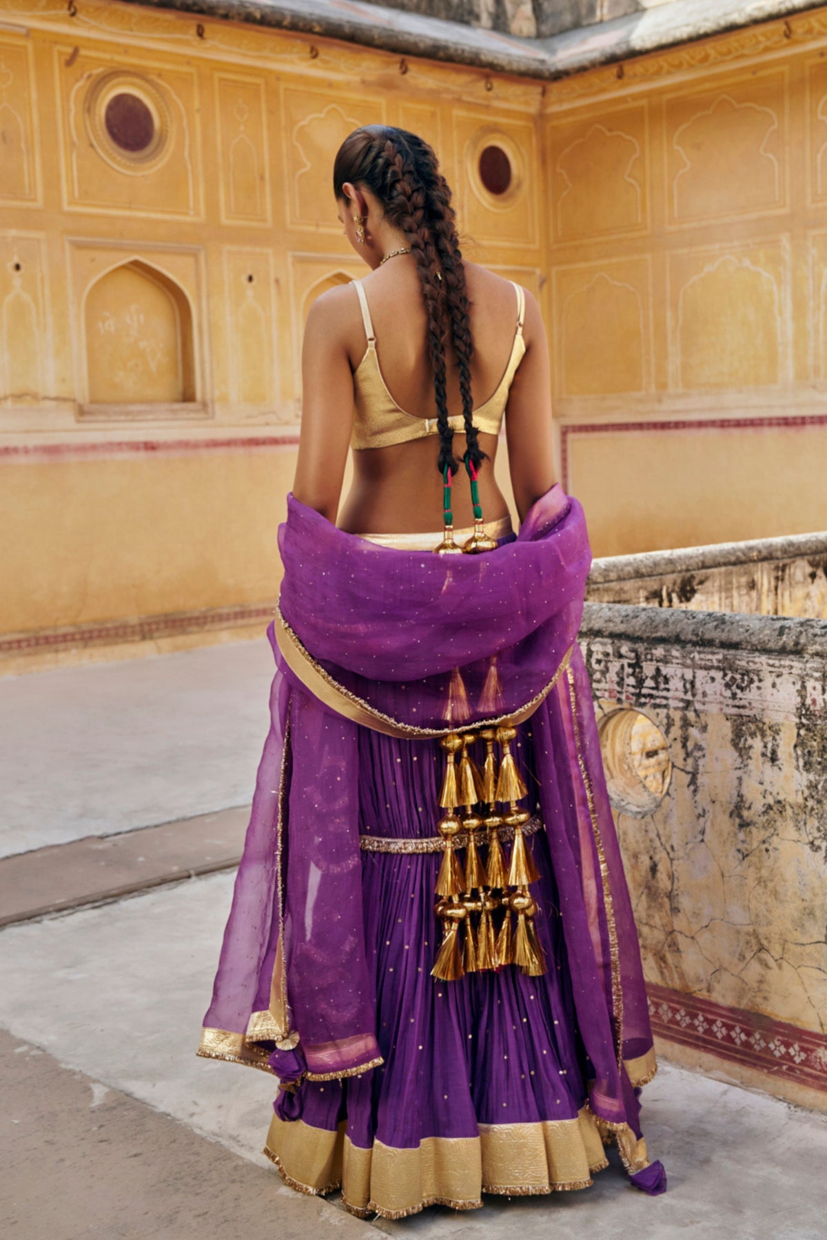 Imperial Purple Fish-Cut Lehenga Set