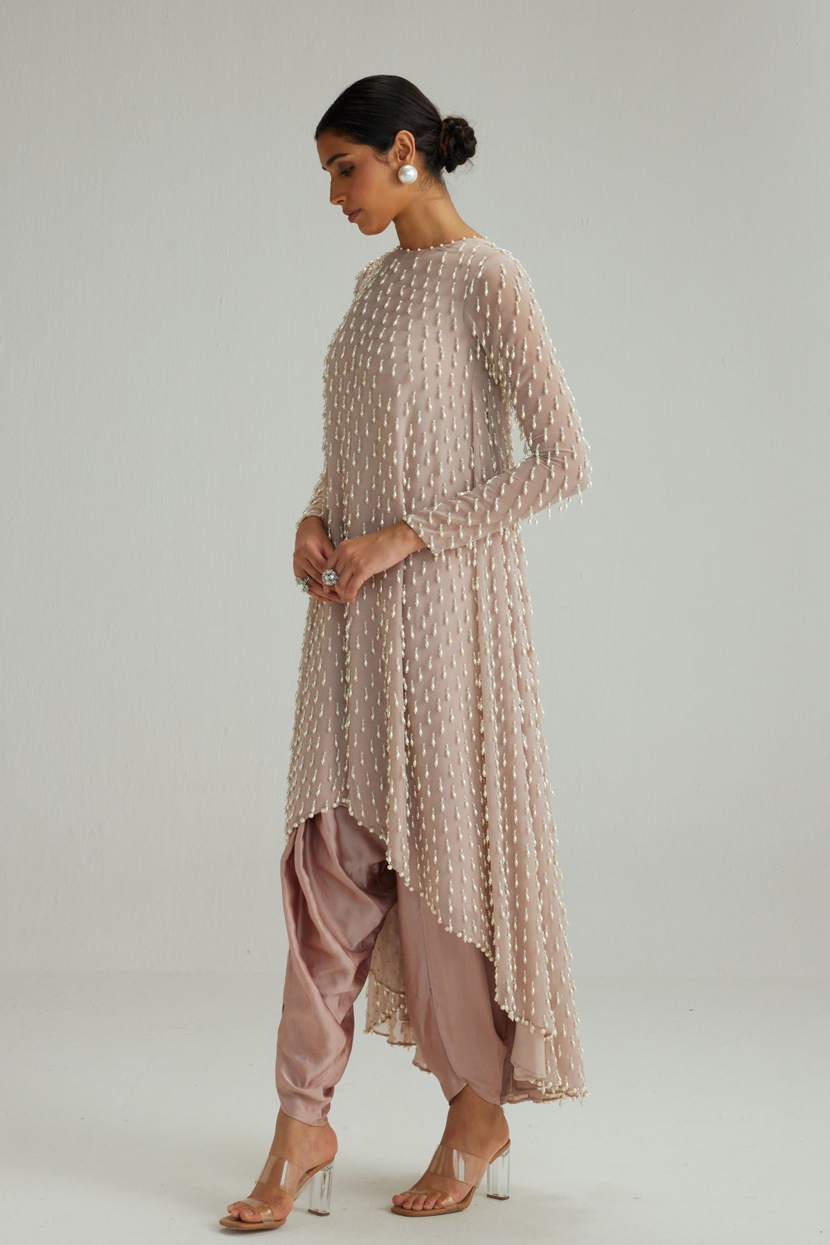 Ash Pink Pearl Drop Kurta Set