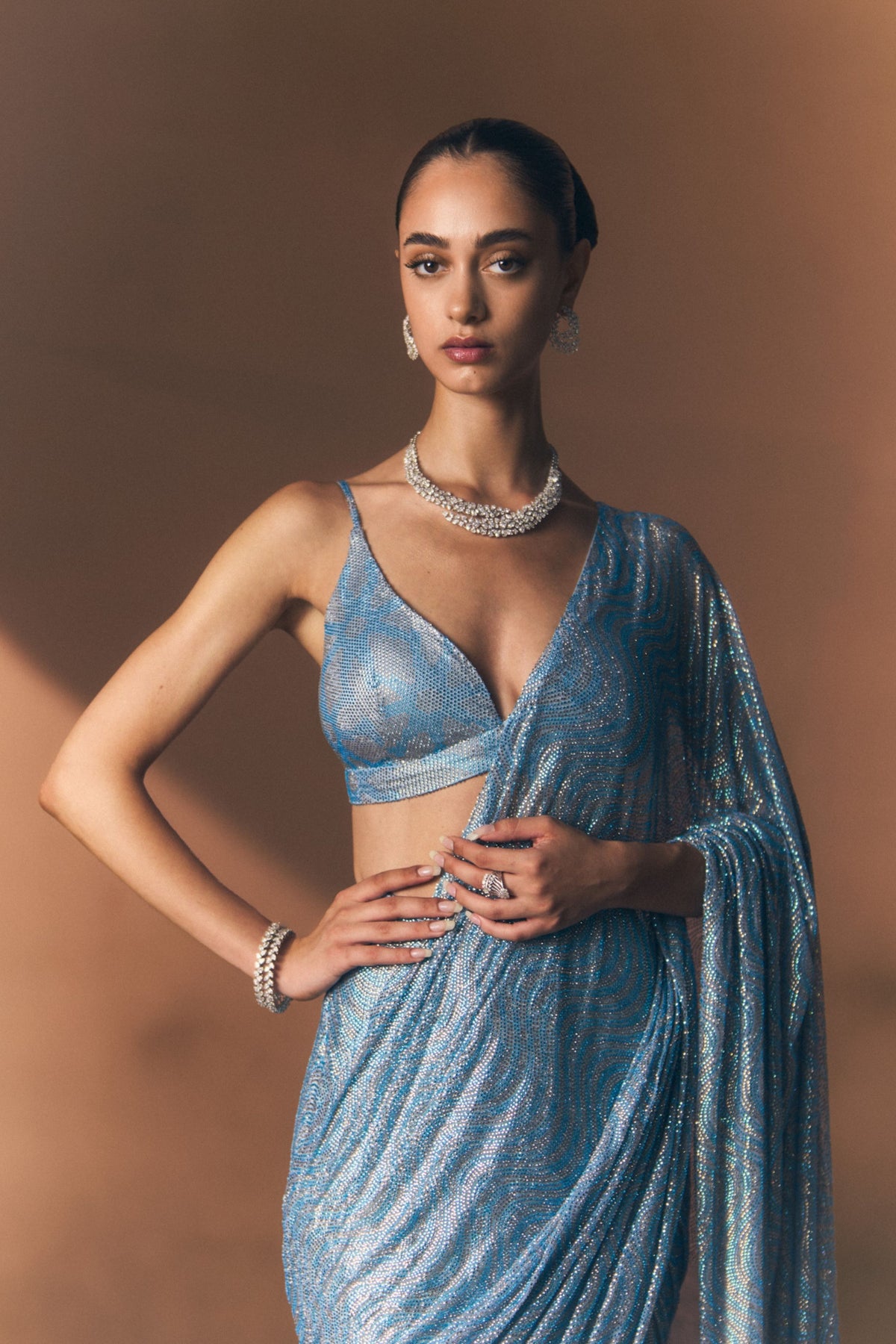 Cobalt Drape Saree Set