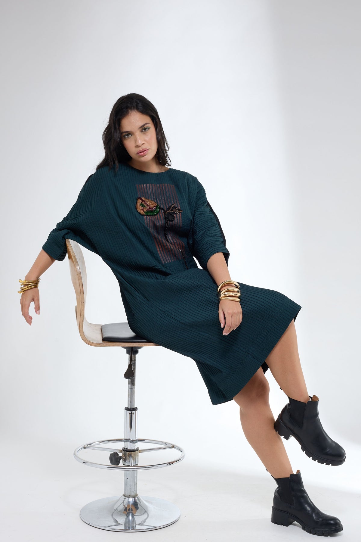 Pintuck Teal Dress