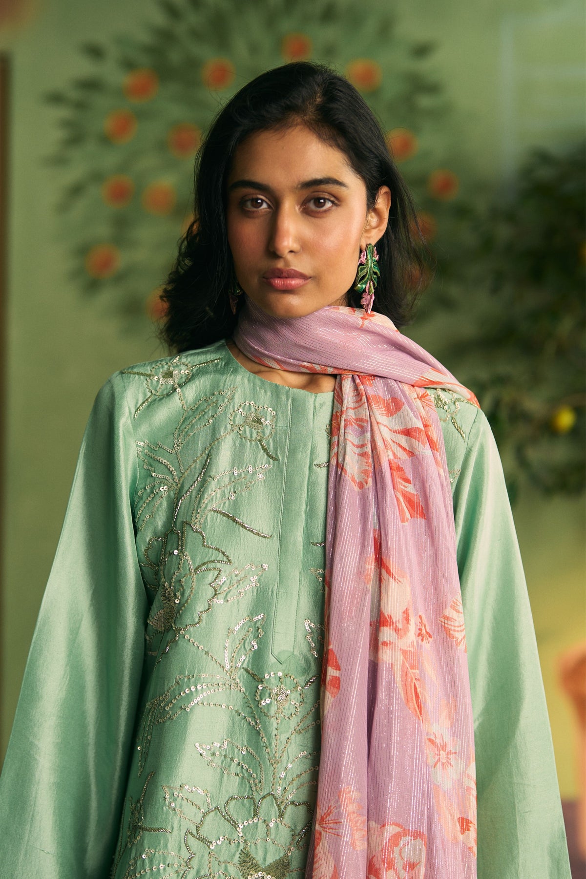 Mint Lilac Bloom Sharara Set