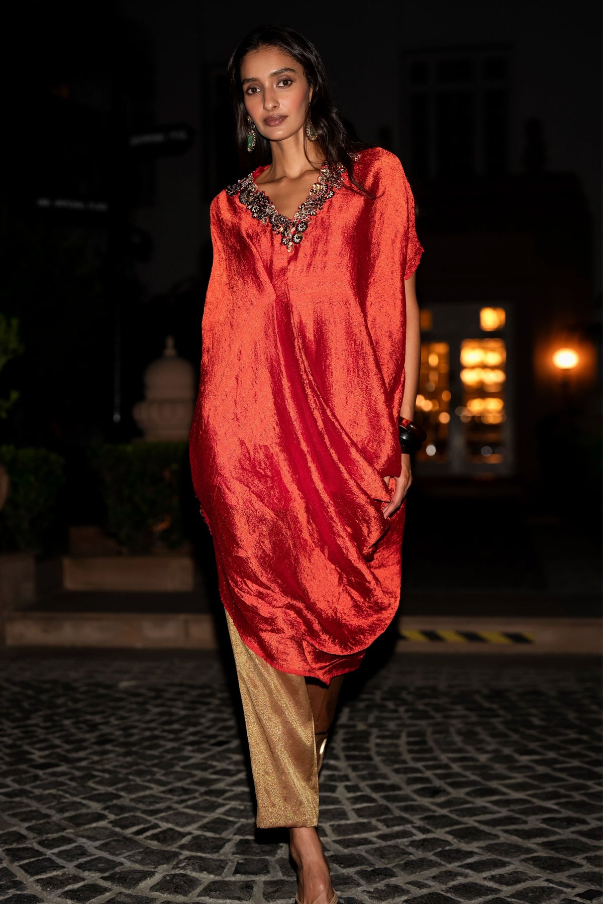 Kaftan Top & Metallic Tissue Pants
