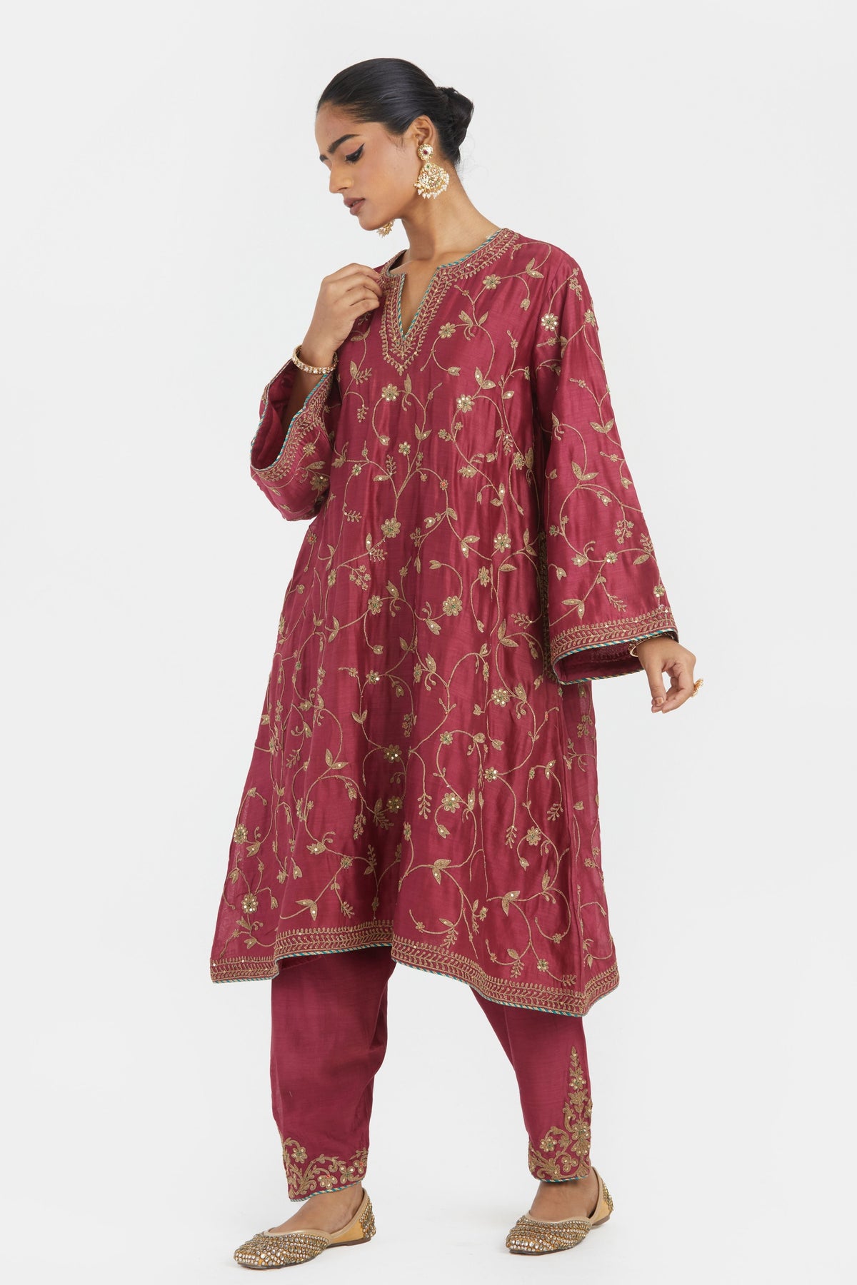 Red A-line Kurta Set