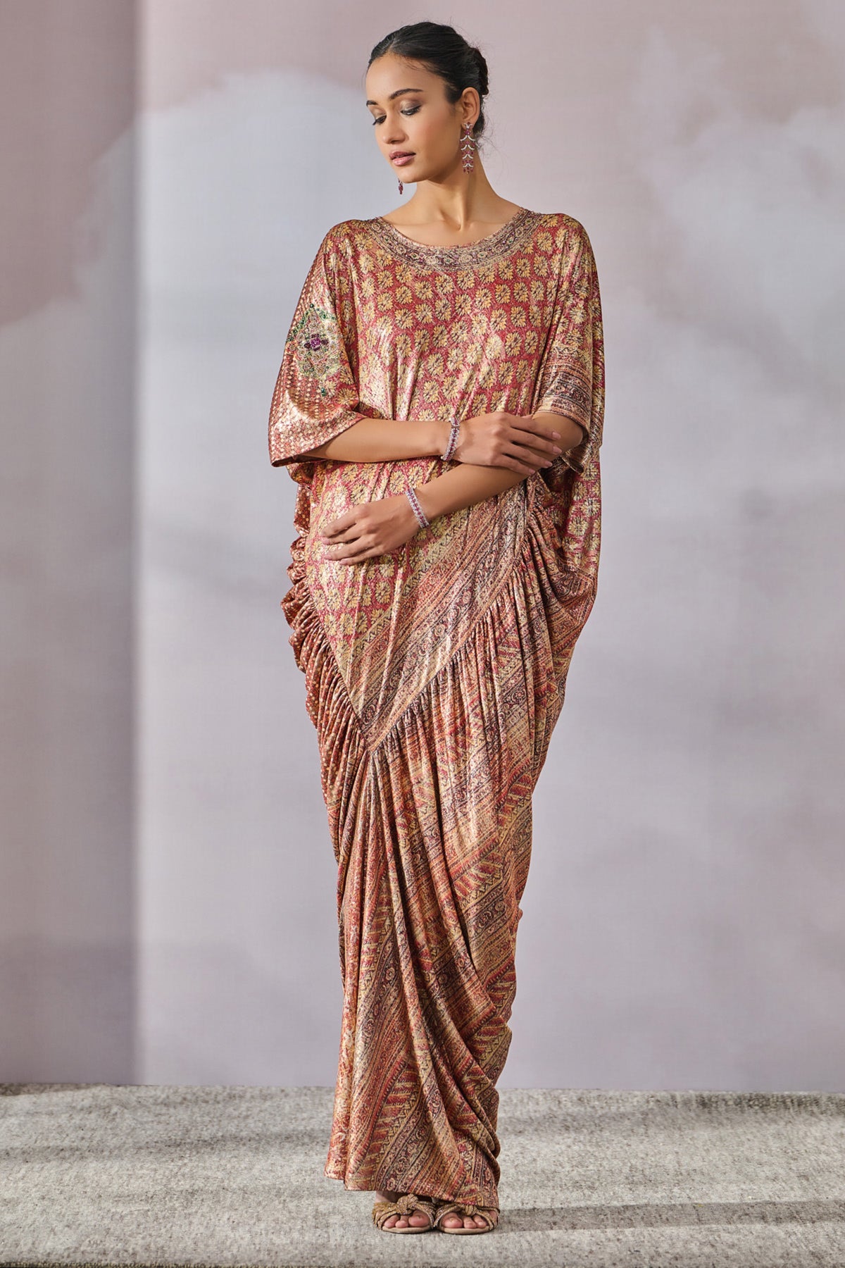 Phulkari Print Draped Kaftan
