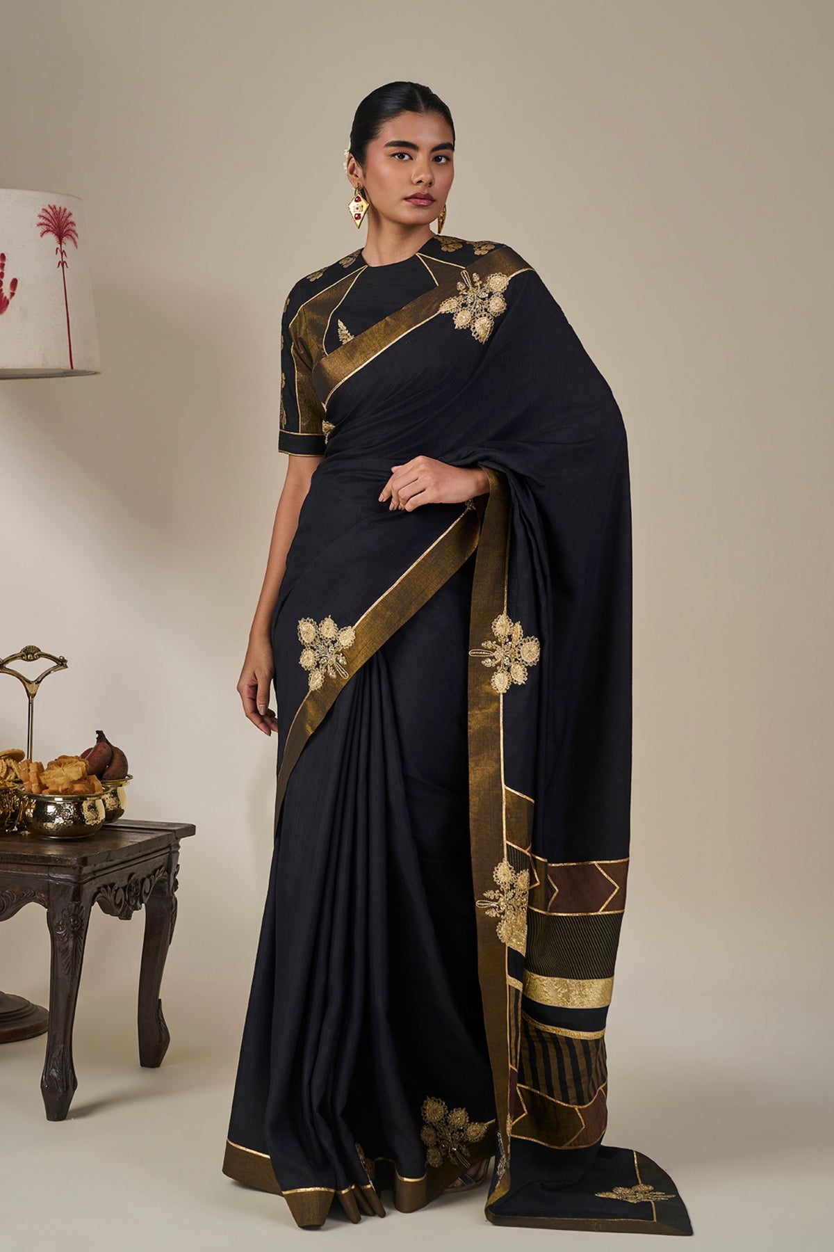 Black Golden Flame Saree