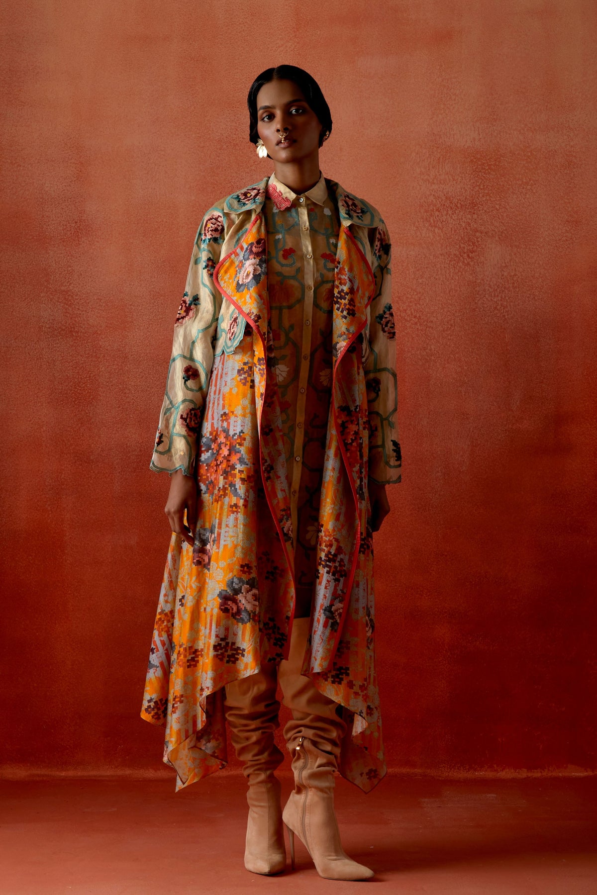 Printed Long Trench Coat