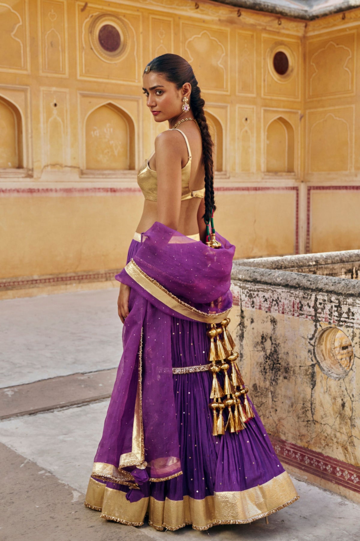 Imperial Purple Fish-Cut Lehenga Set