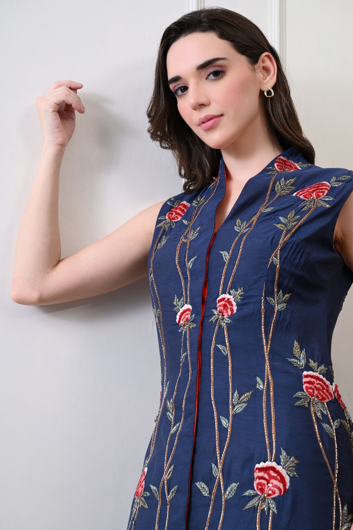 Blue Long Jacket Anarkali Set