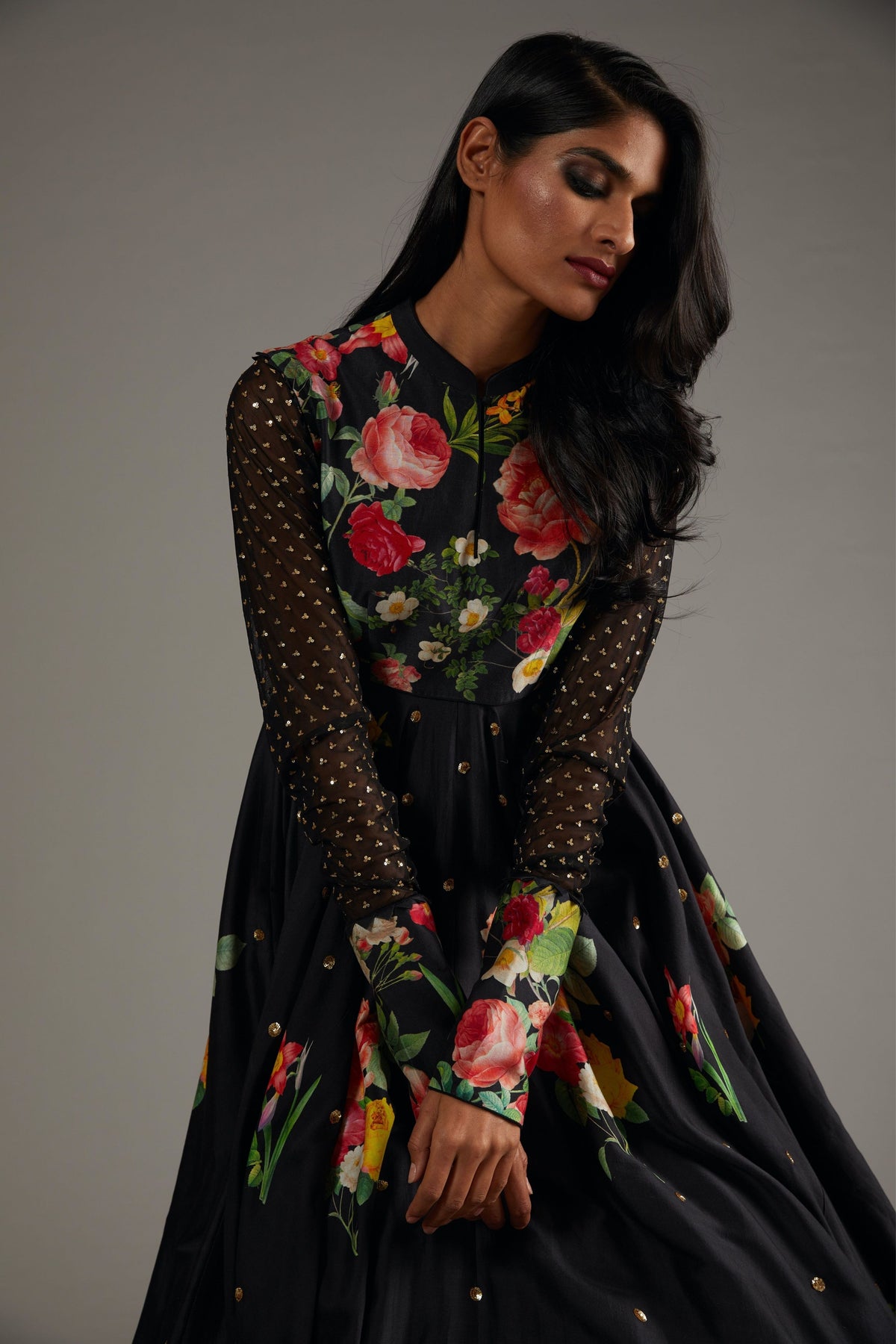 Chanderi Black Anarkali Set