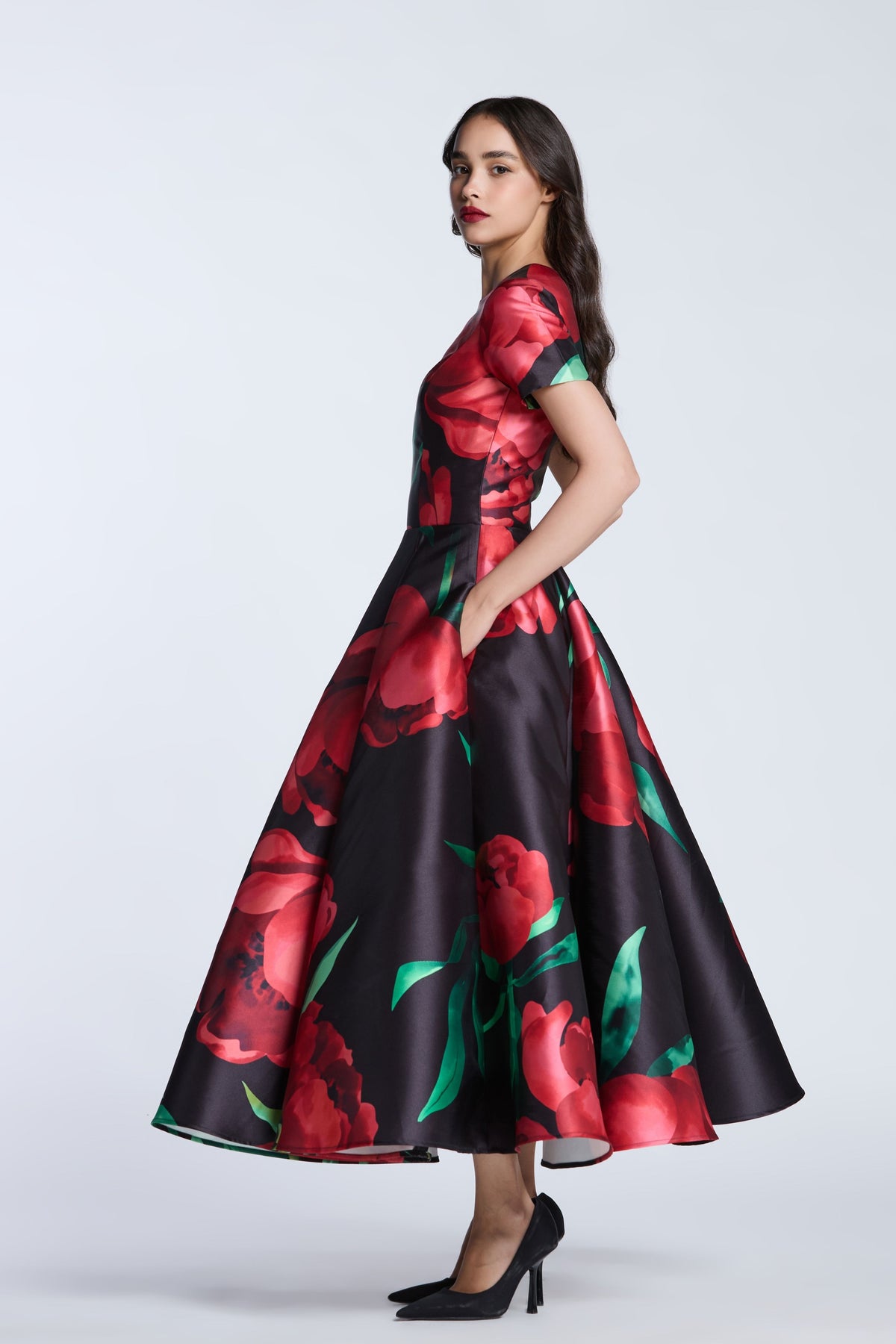 Floral Red Flat Midi