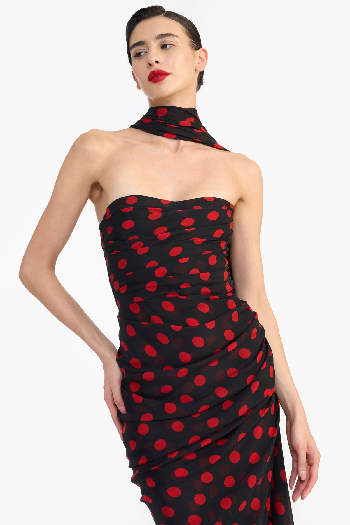 Corseted Pencil Dress With Scarf