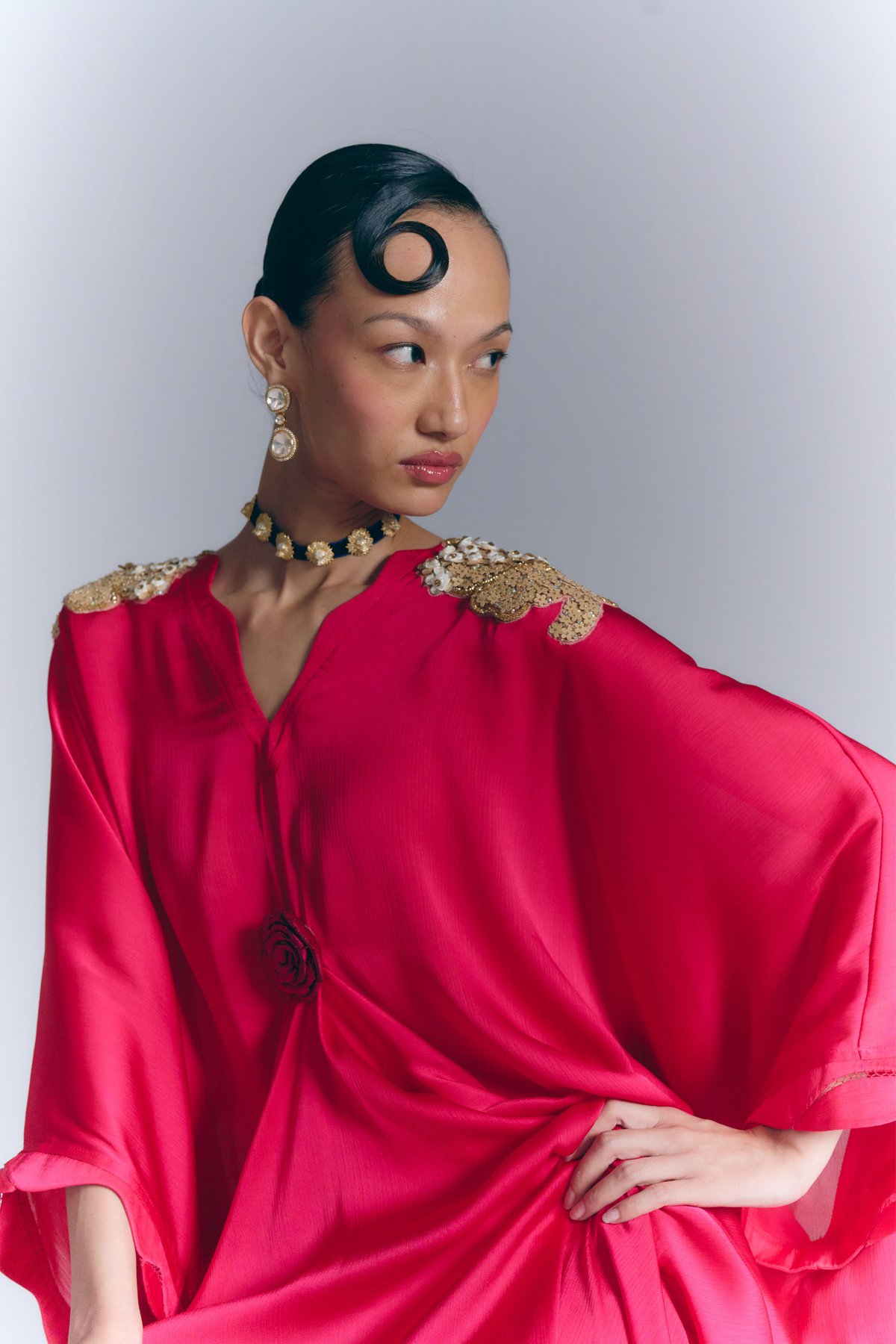 Rani Pink Applique Draped Kaftan