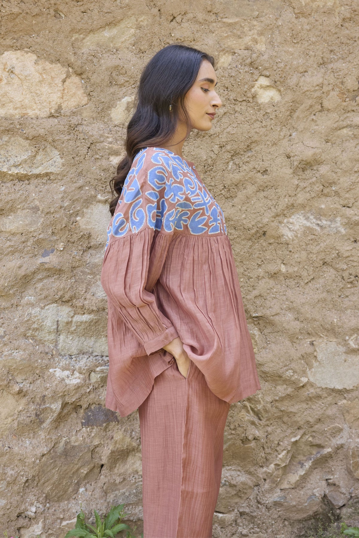 Brown Handcrafted Appliqué Top