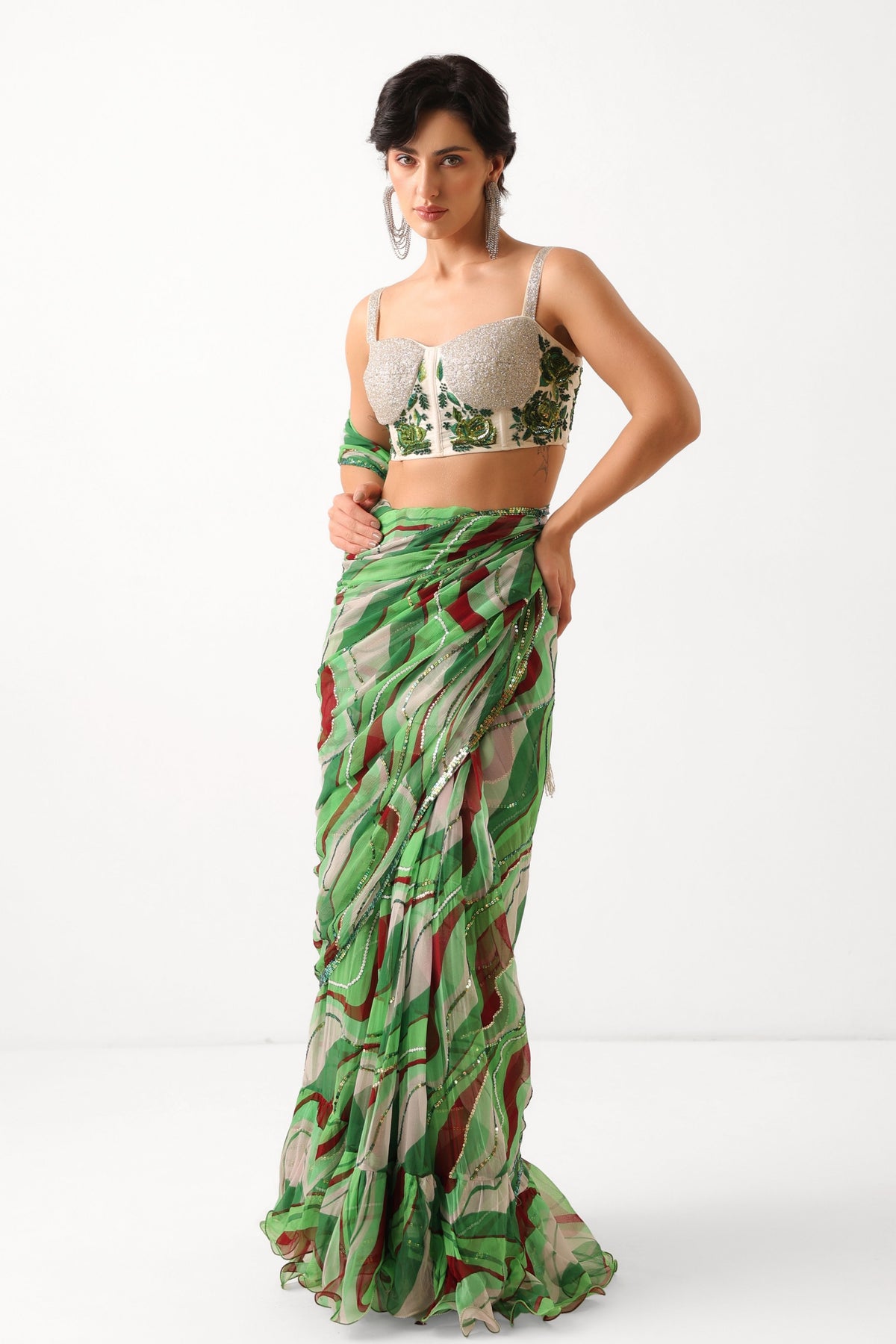 Lush Green Lehar Saree Set