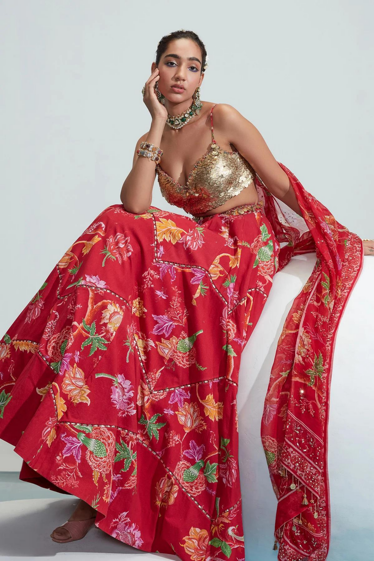 Amina Red Embroidered Lehenga Set
