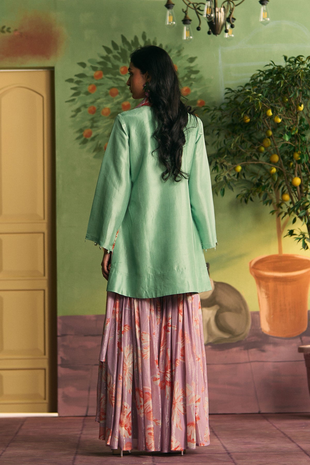 Mint Lilac Bloom Sharara Set