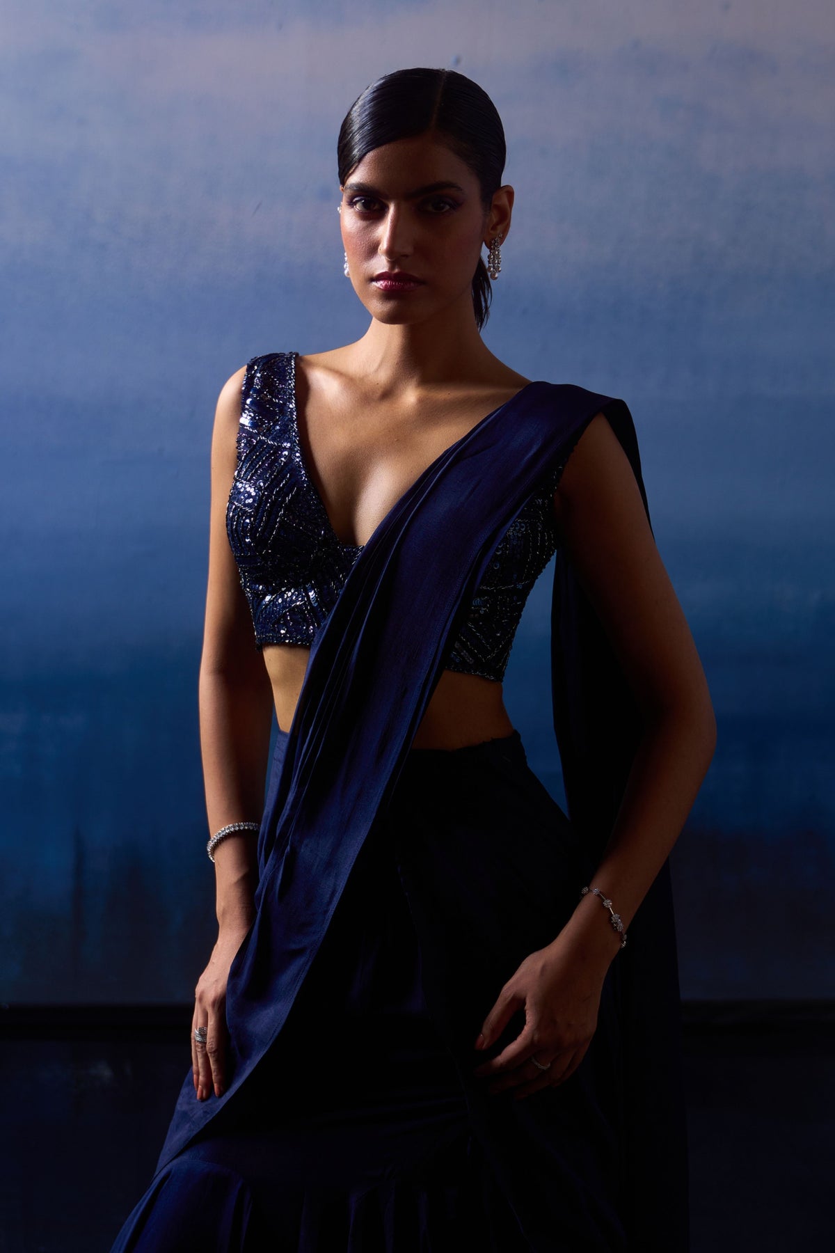 Midnight Blue Silk Drape Saree