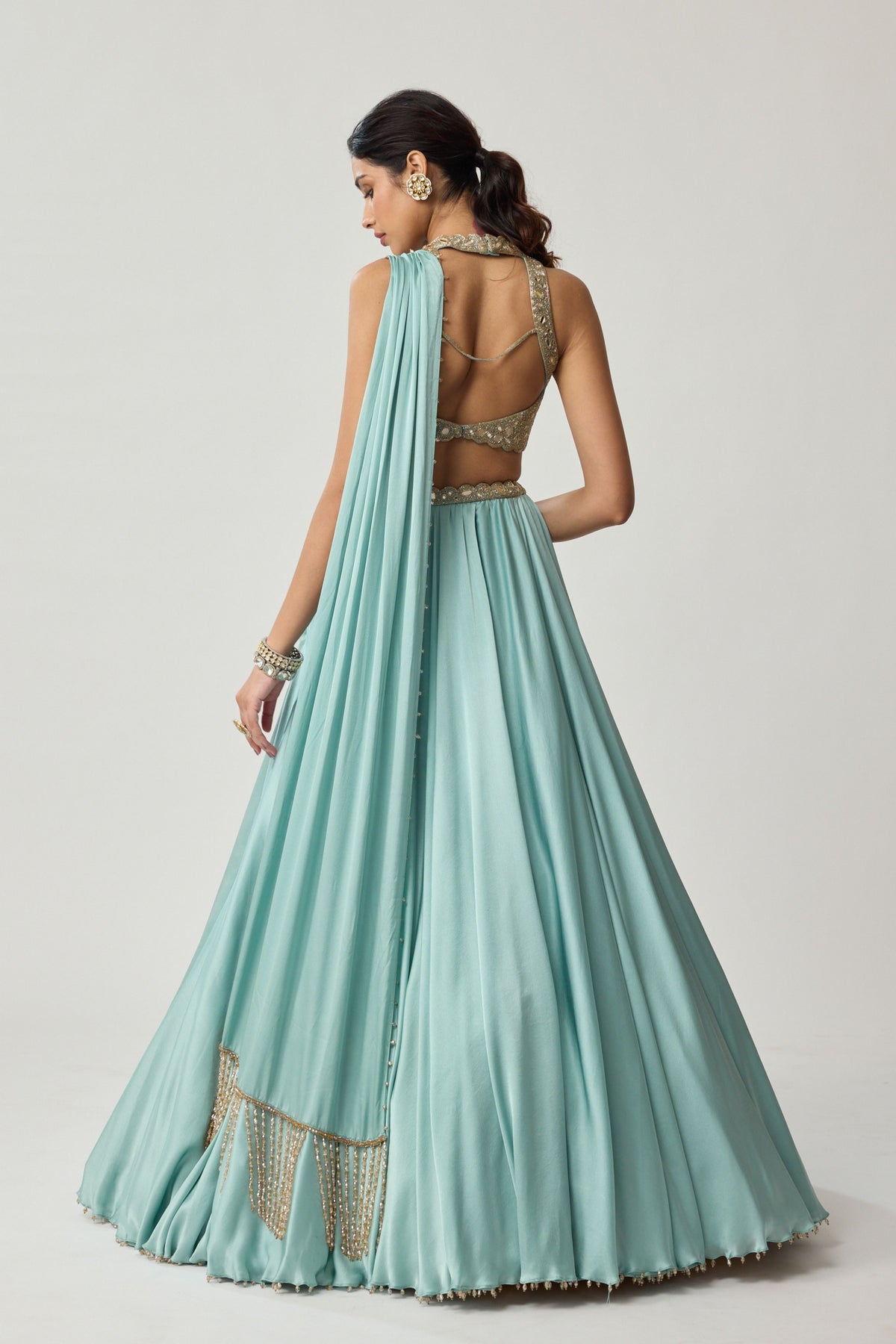Powder Blue Mirror Lehenga Set