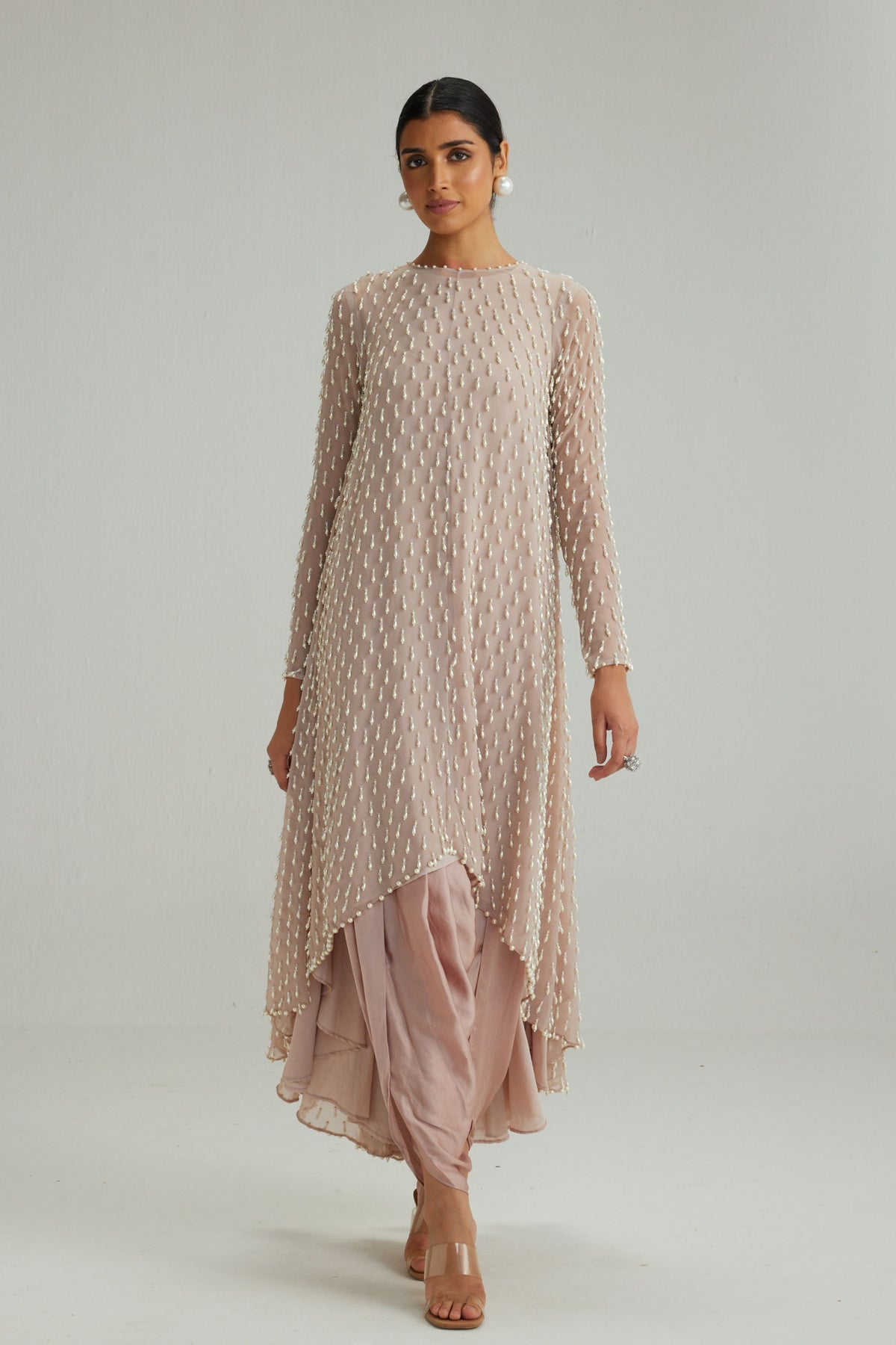 Ash Pink Pearl Drop Kurta Set