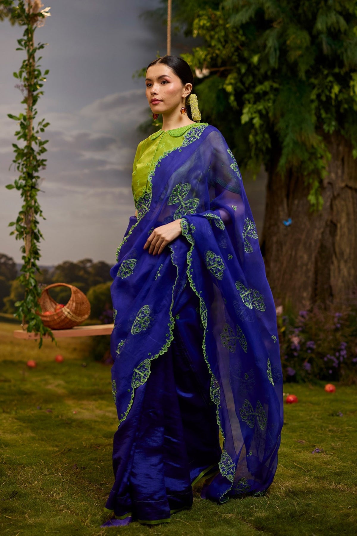 Flutter n Bloom Embroidered Purple Saree