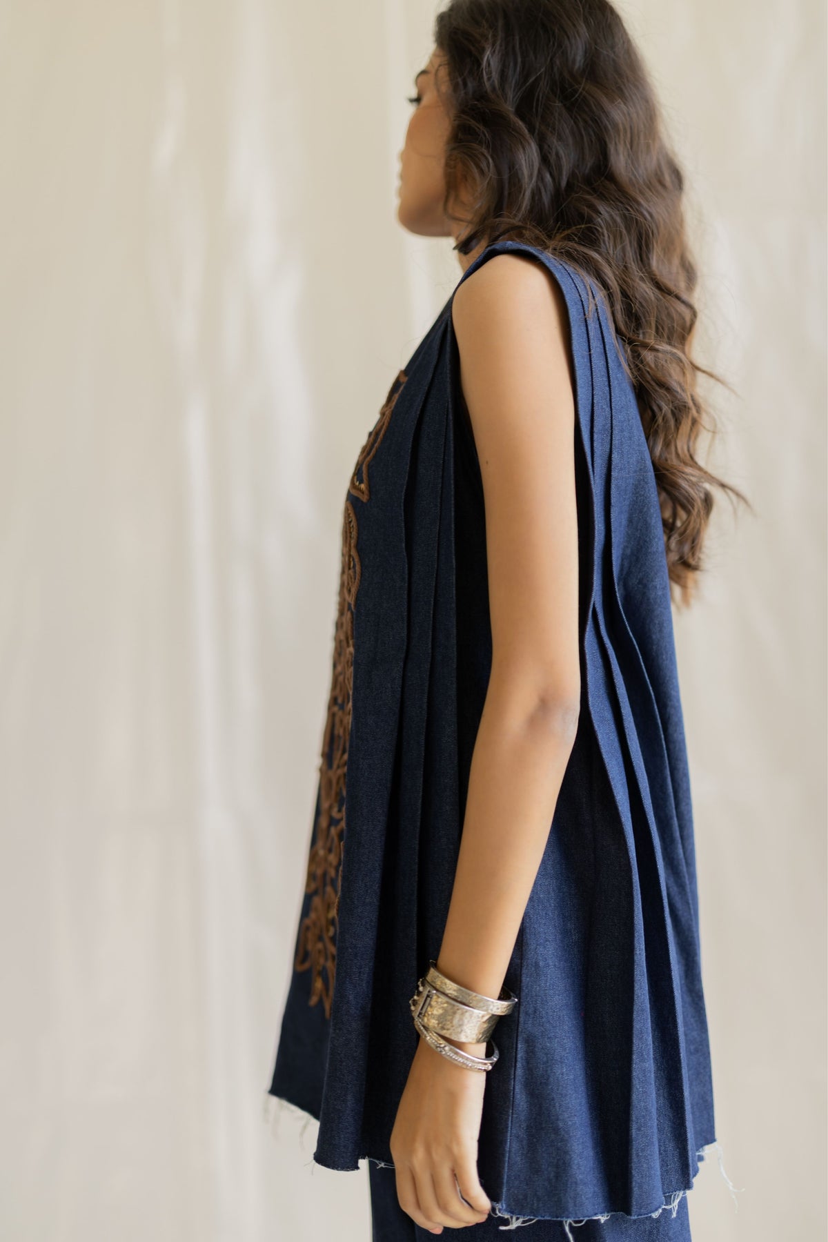 Shoulder Pleated Top With Pants