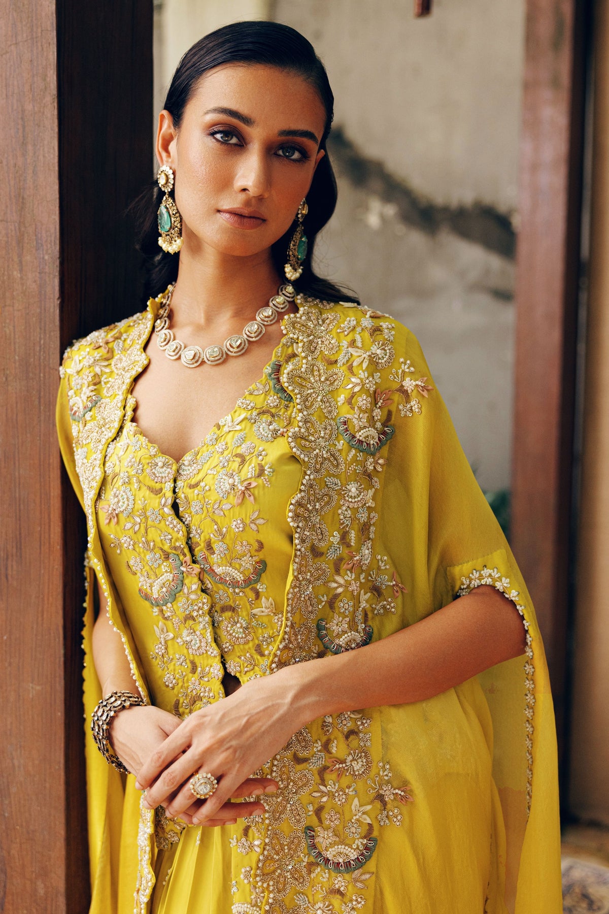 Lime Drape Skirt Set