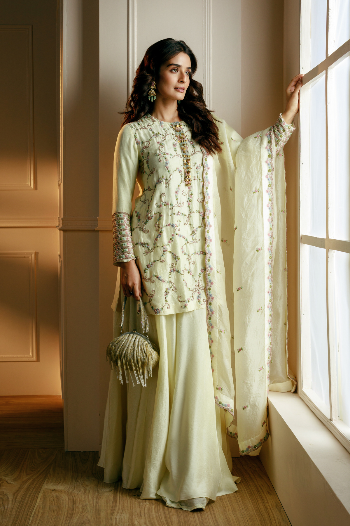 Embroidered Beige Sharara