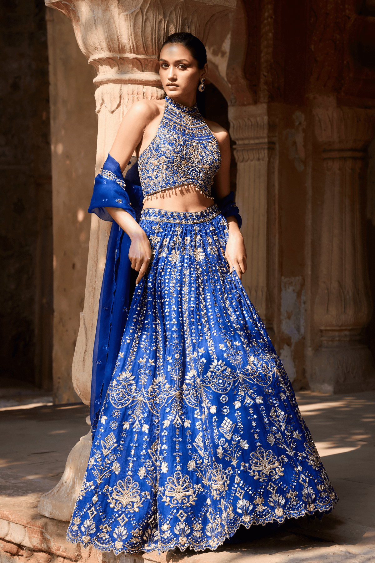 Royal Blue Organza Lehenga Set