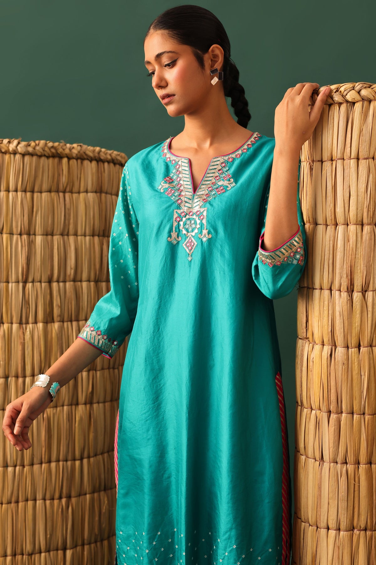 Blue Bandhani Gota Kurta Set