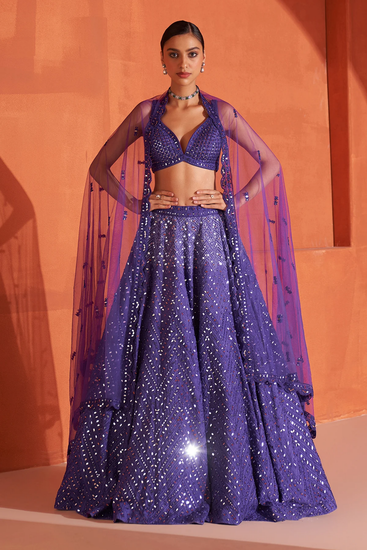 Purple Raw Silk Lehenga Set
