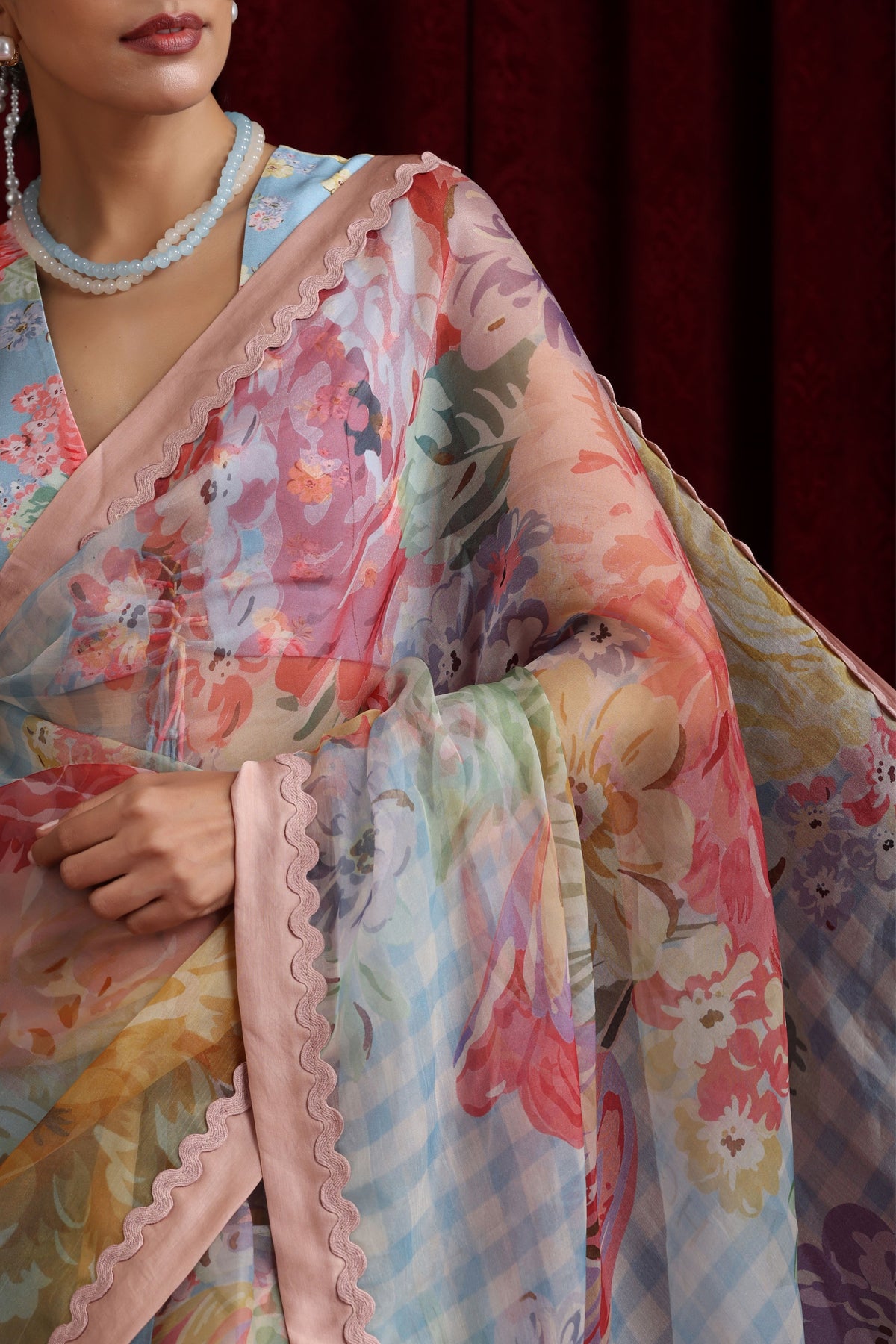 Blue Bloom Saree Set