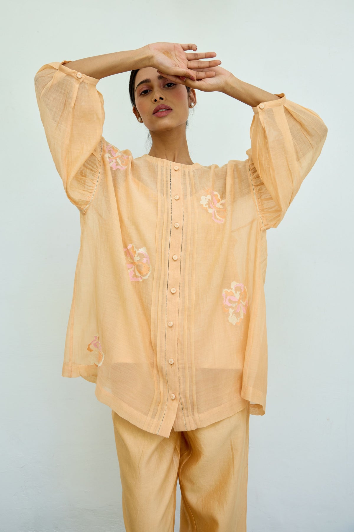 Hand Embroidered Yellow Chanderi Top