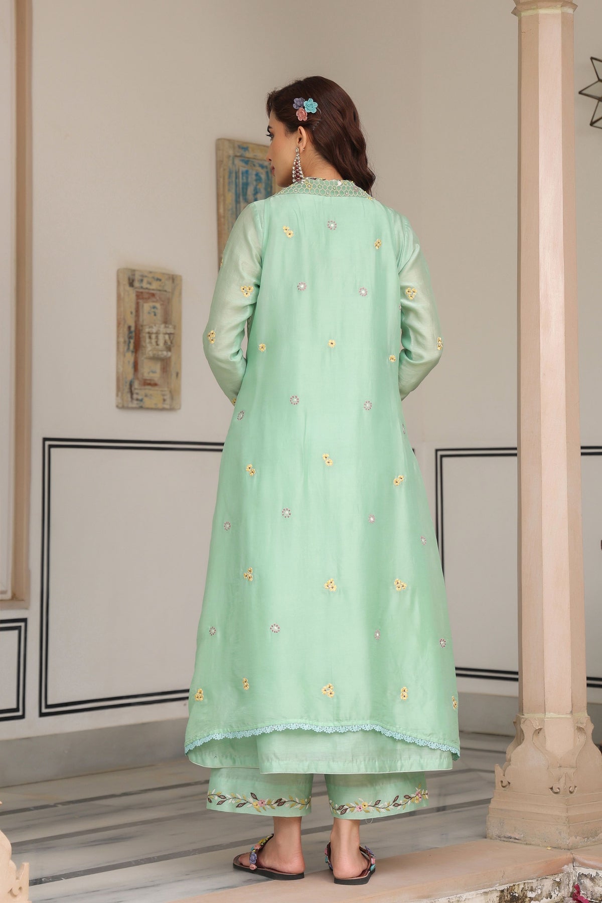 Gulzar Green Jacket Set