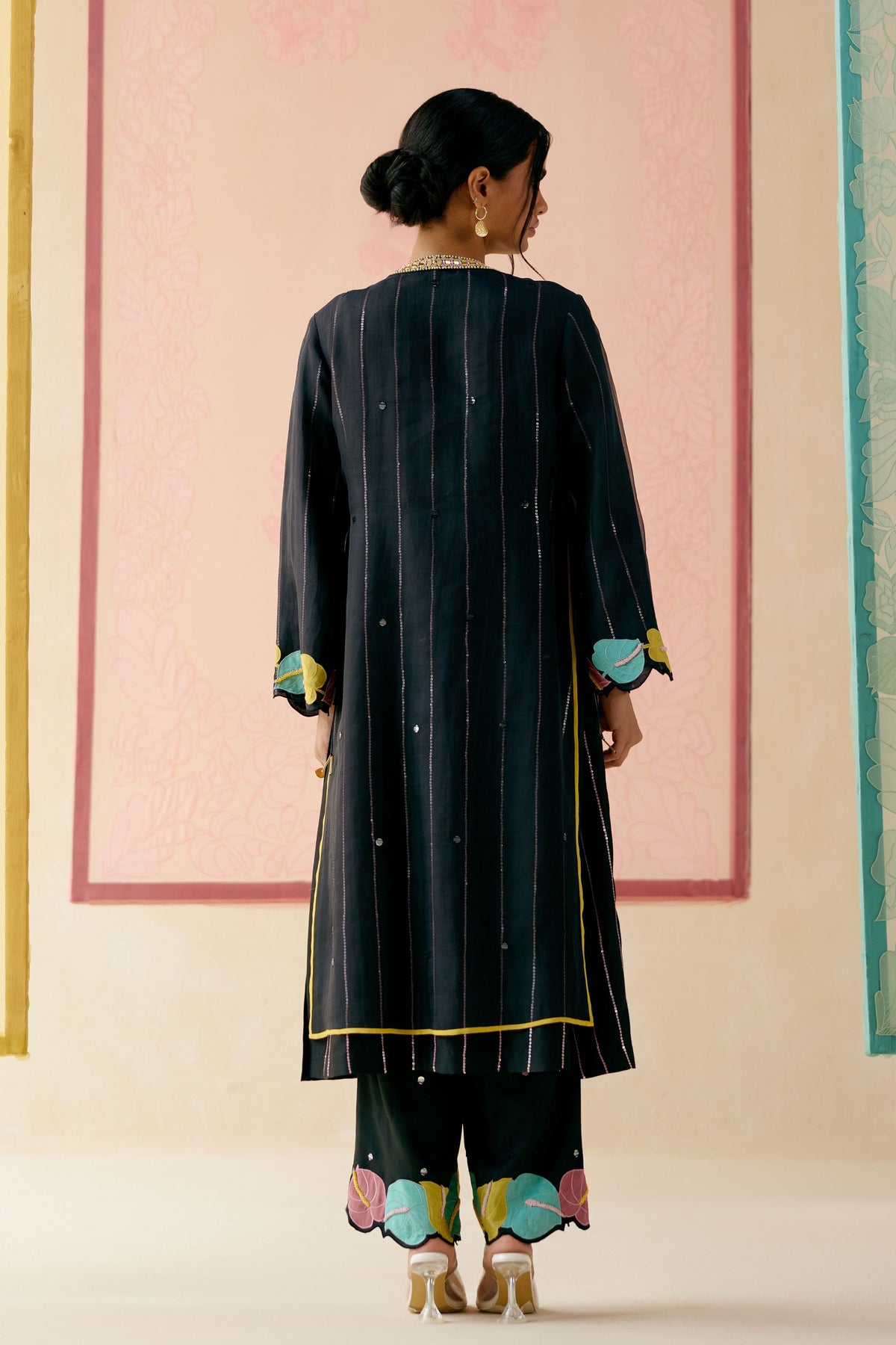 Rainbow Rose Black Kurta Set