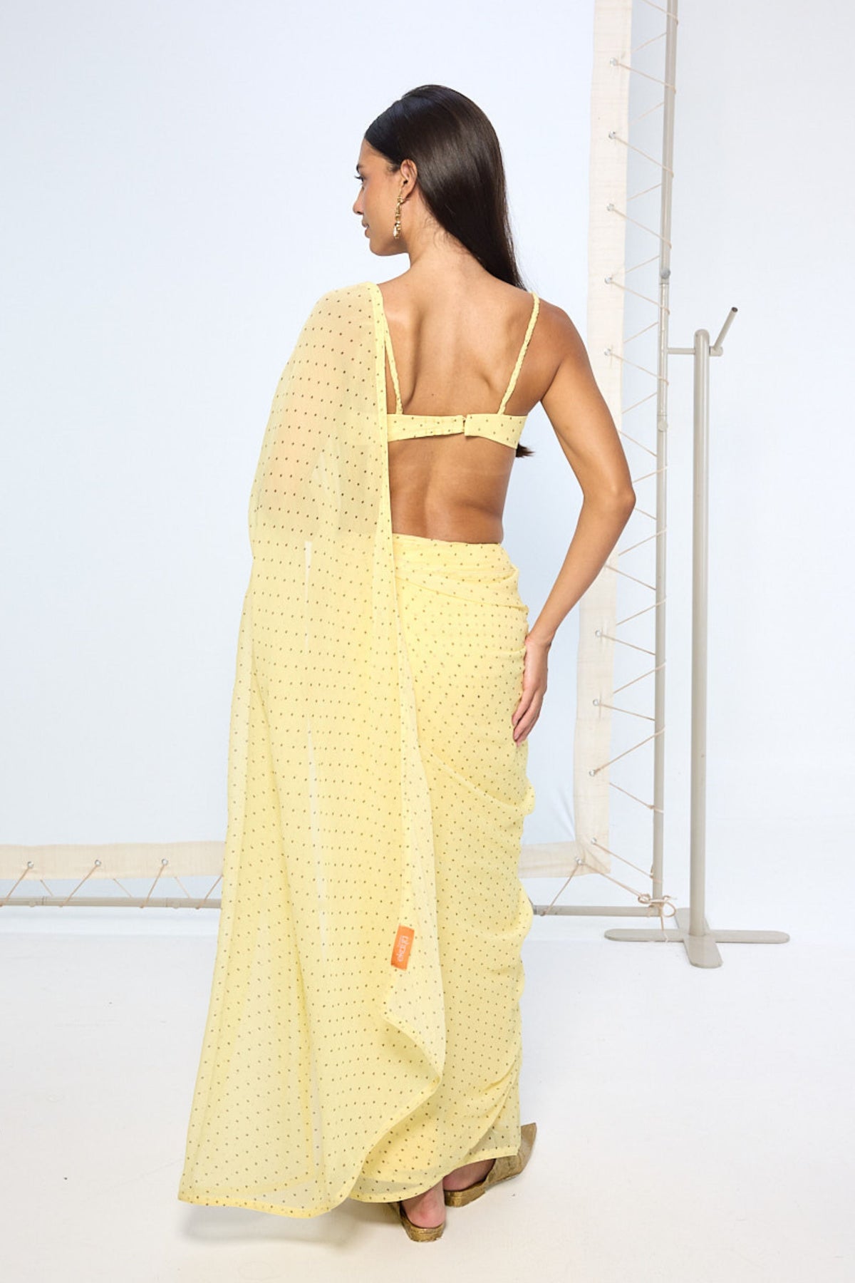 Butter Yellow Polka Dotted Saree