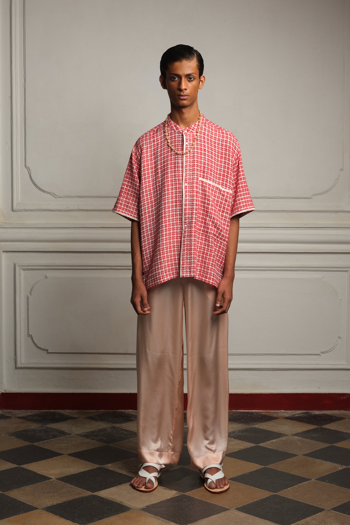 Cotton jacquard shirt and trousers