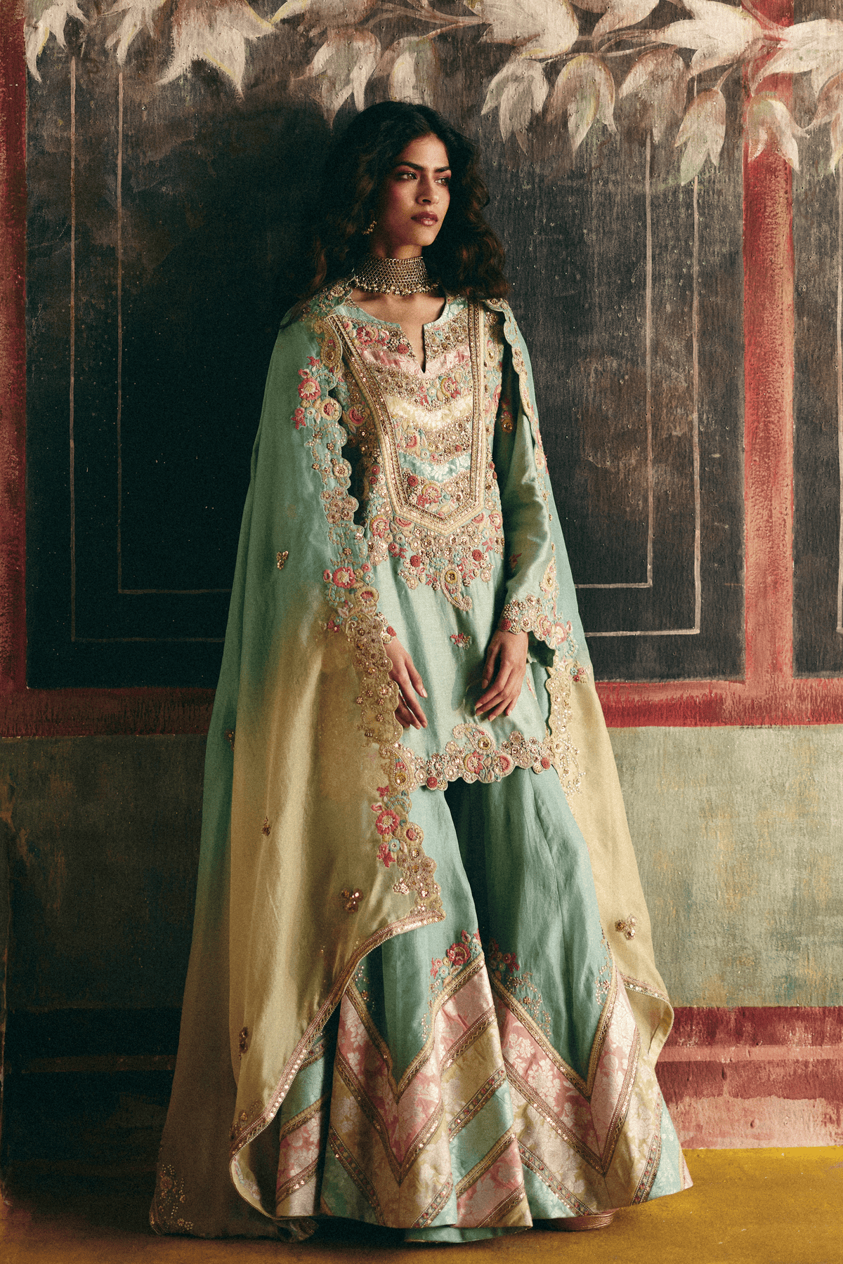 Cyan Organza Sharara Set