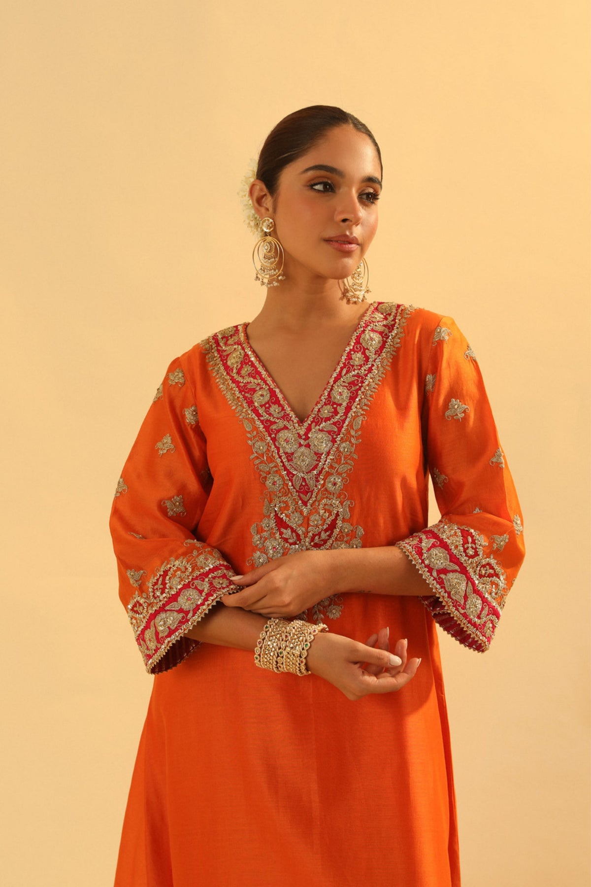 Alima Orange Long A-line Choga With Salwar
