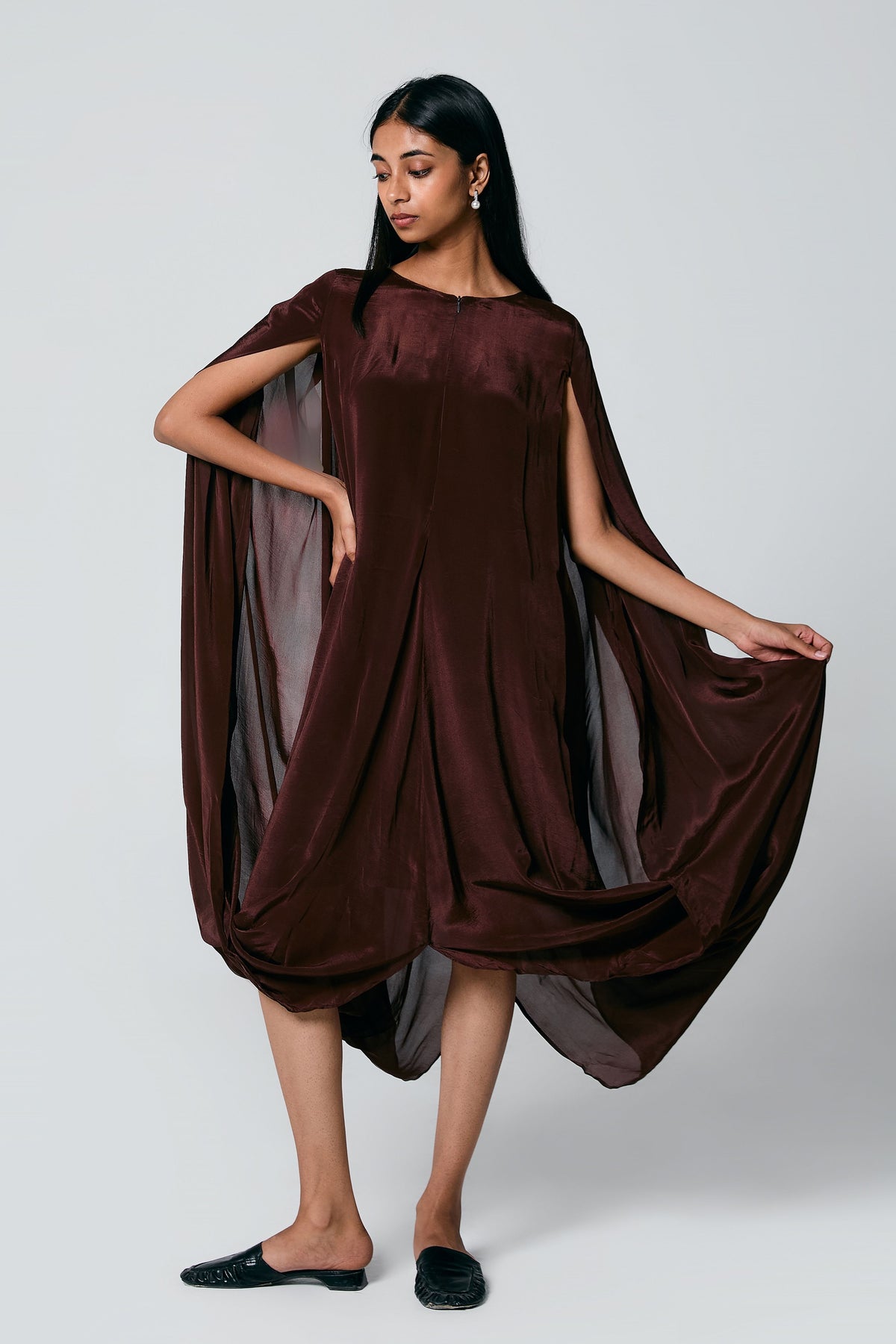 Brown Cowl Dress