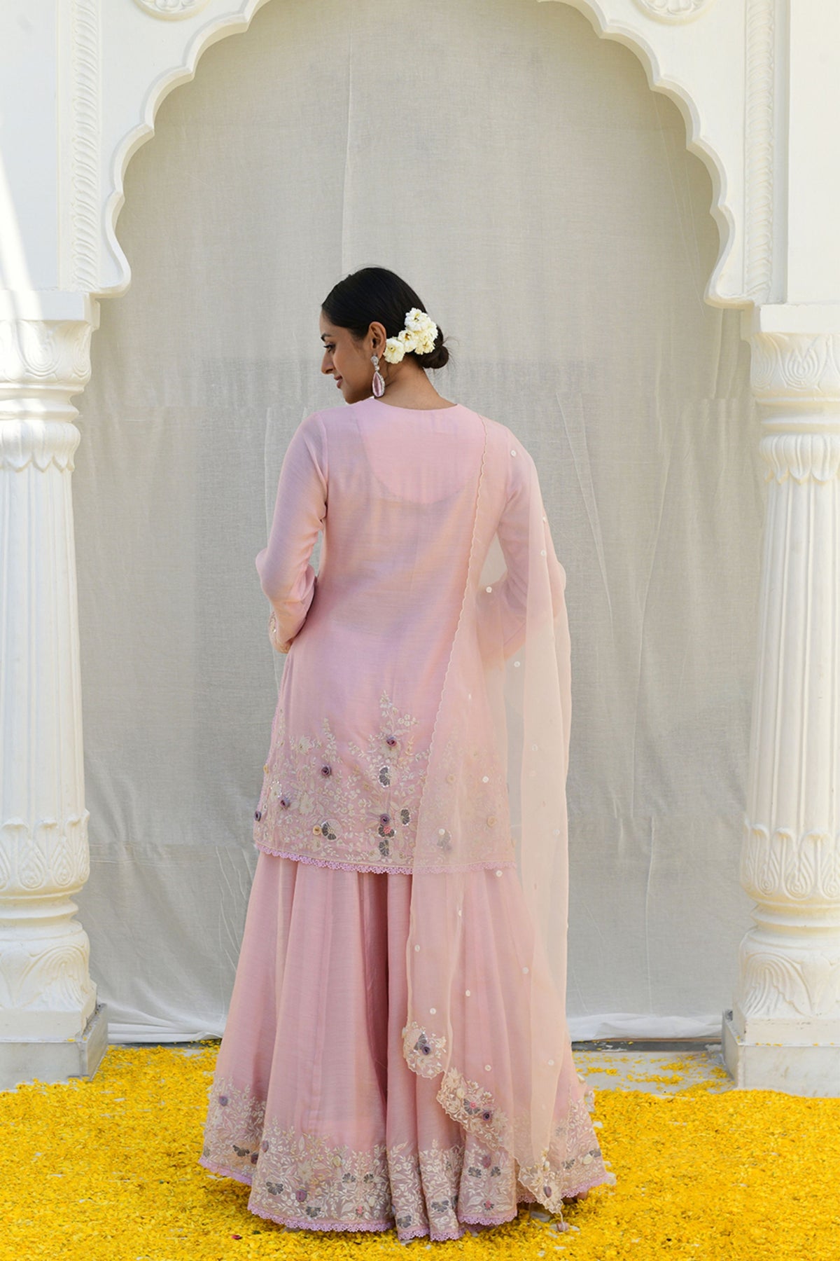 Pink Heavy Ivory Sharara Set